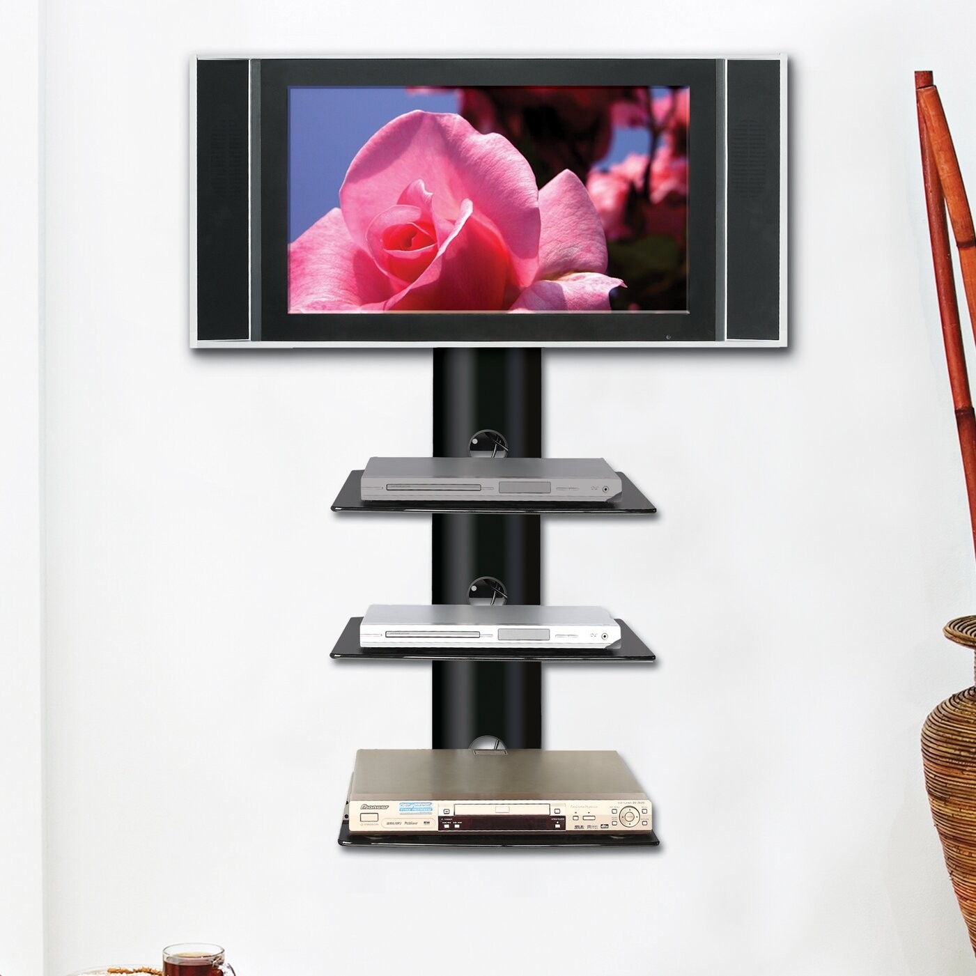 Adjustable Triple AV Shelf Wall Mount with Cable Management System