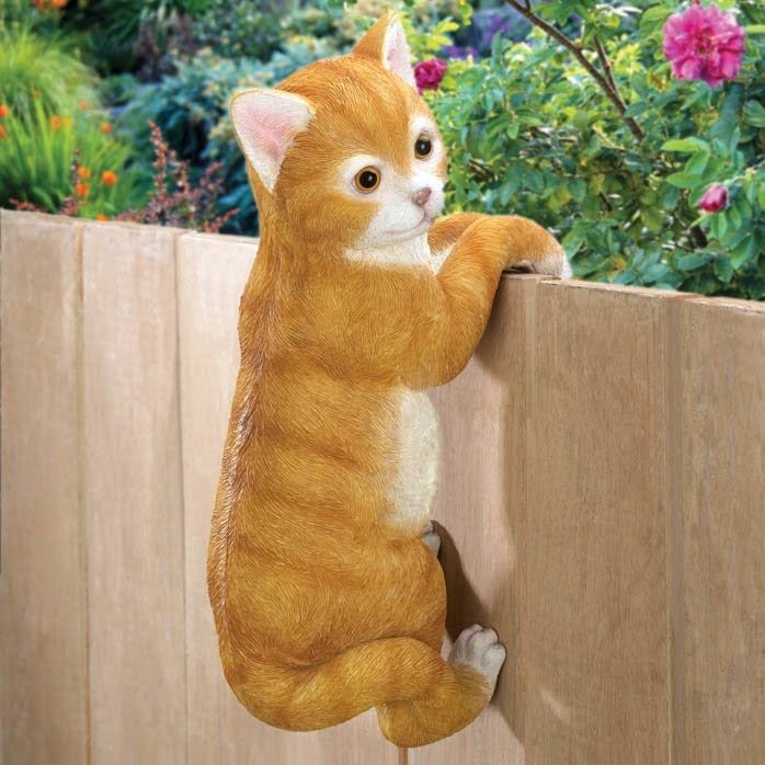 Polyresin and Stone Climbing Cat Statue