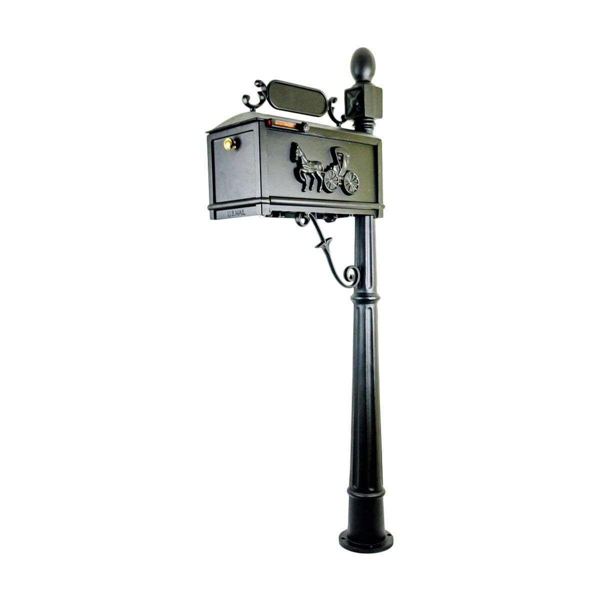 Post Mount Mailbox with Post, Heavy Duty Cast Aluminum Decorative Outdoor Residential Mailbox, Cast Horse and Buggy Package
