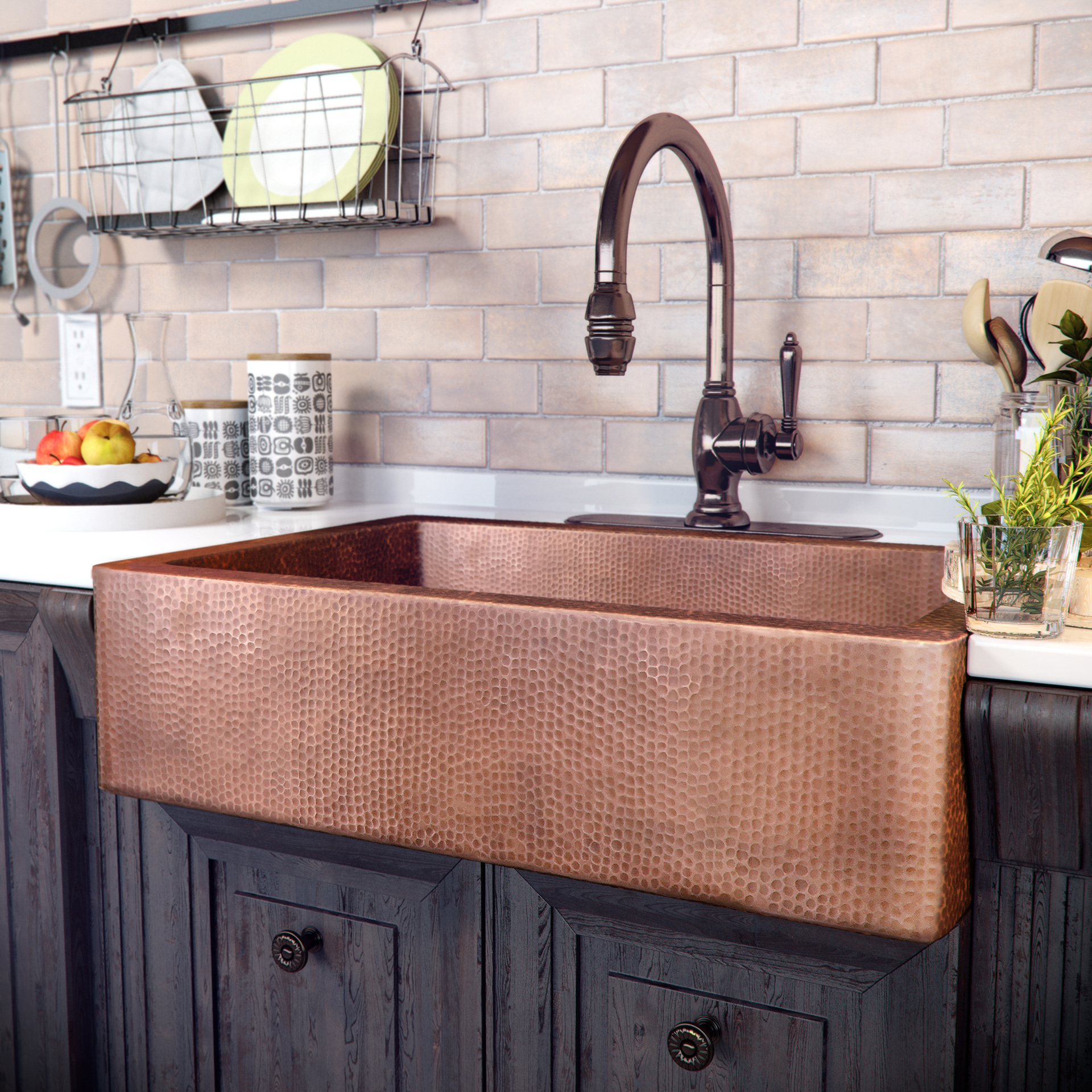 Pure Solid Copper Farmhouse Apron Sink 