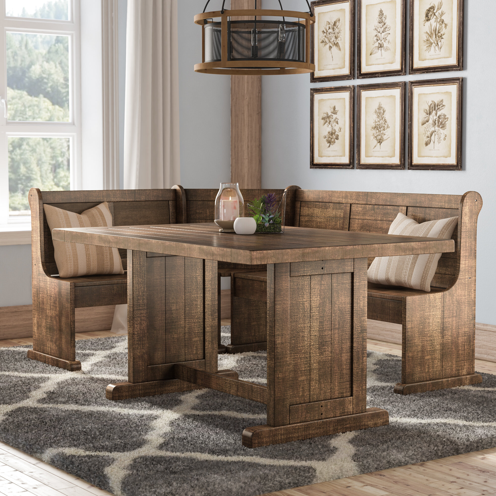 Rustic Natural Breakfast Nook Two Piece Dining Set