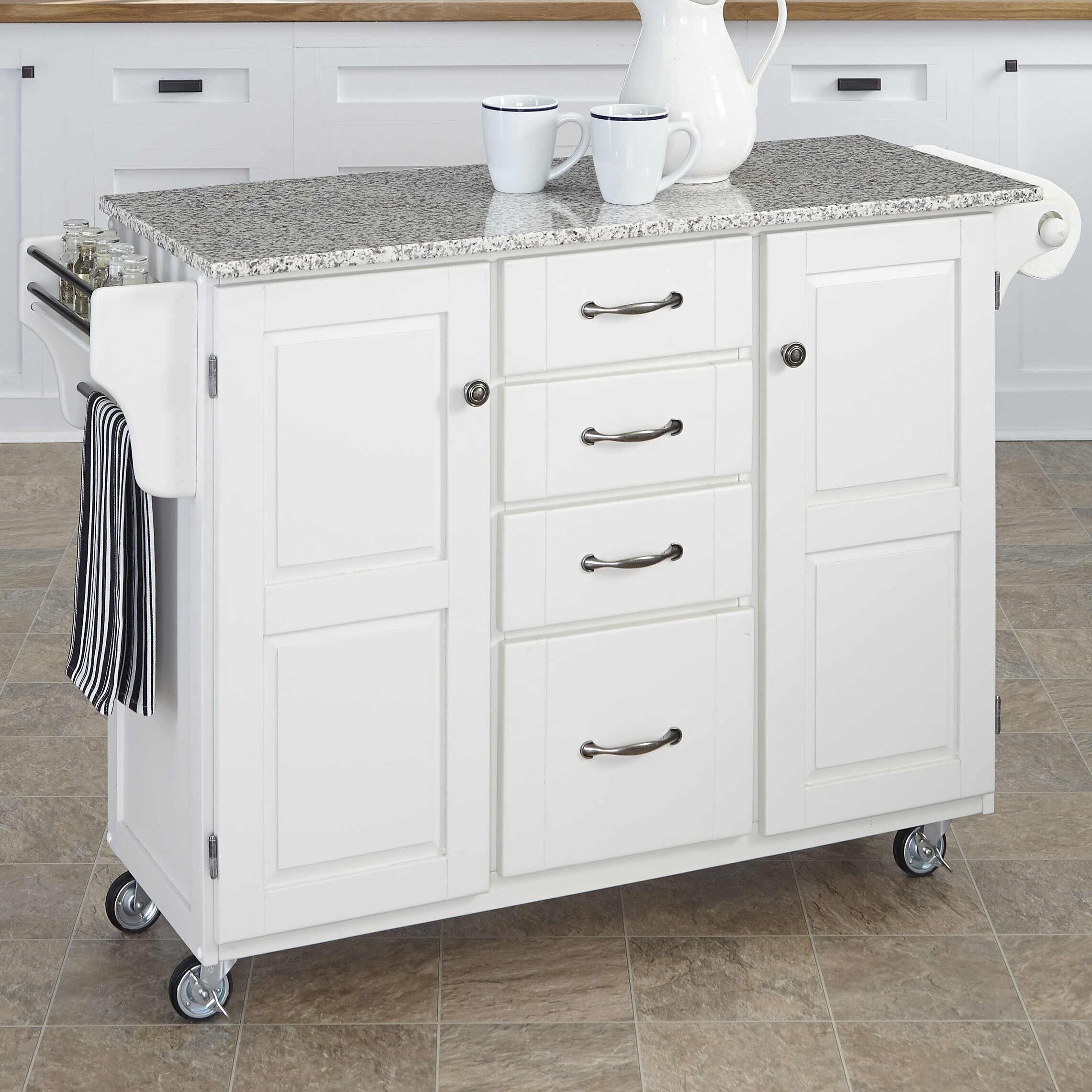 Small Gray Black Solid Manufactured Wood Kitchen Cart With Granite Top 