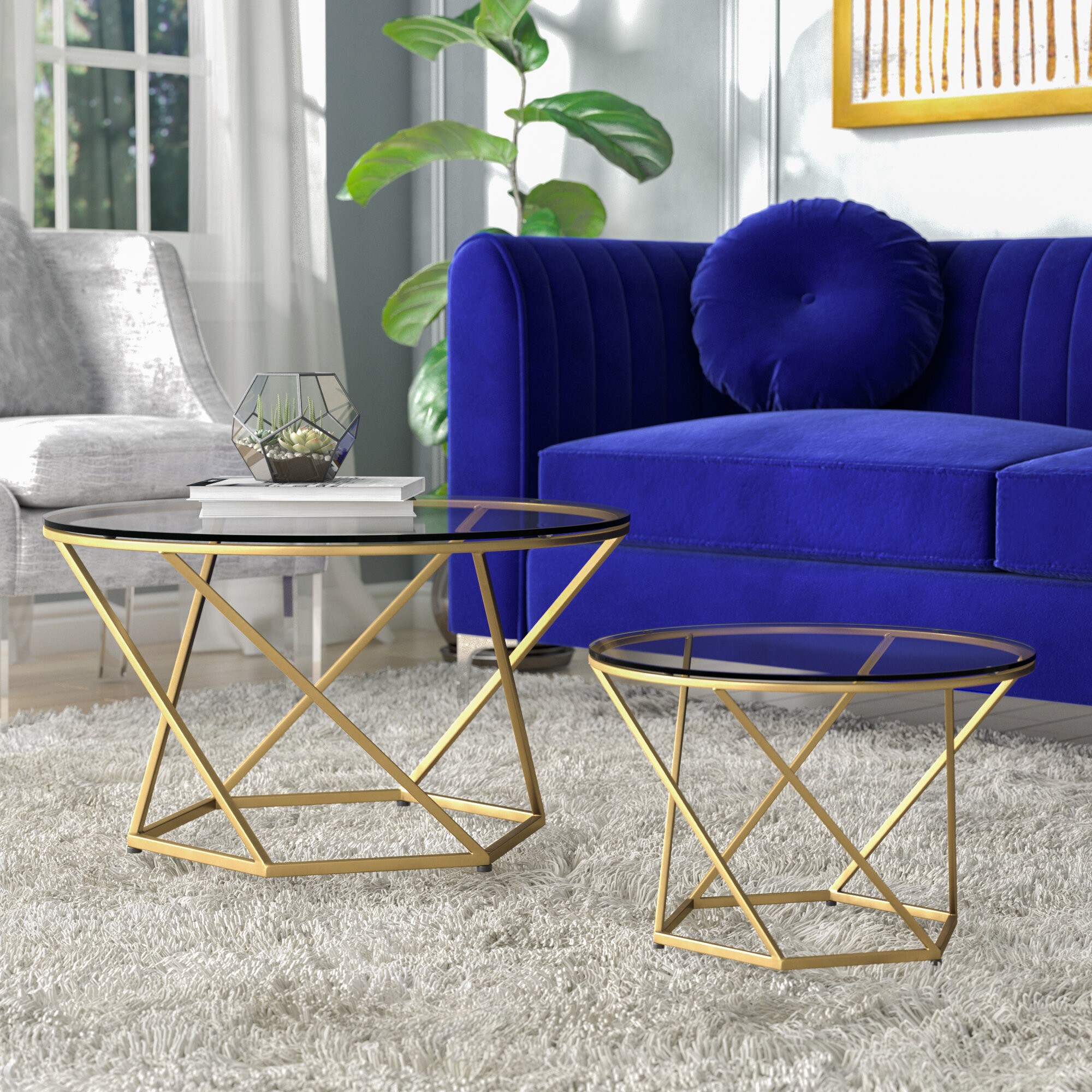 Small Round Metal Coffee Table with Gold Finish
