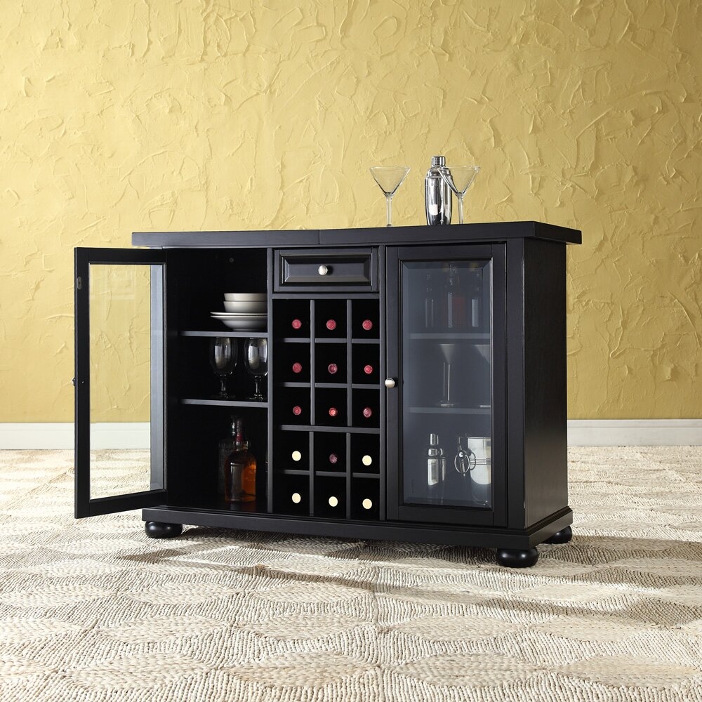 Solid Hardwood Bar Cabinet with Wine Storage