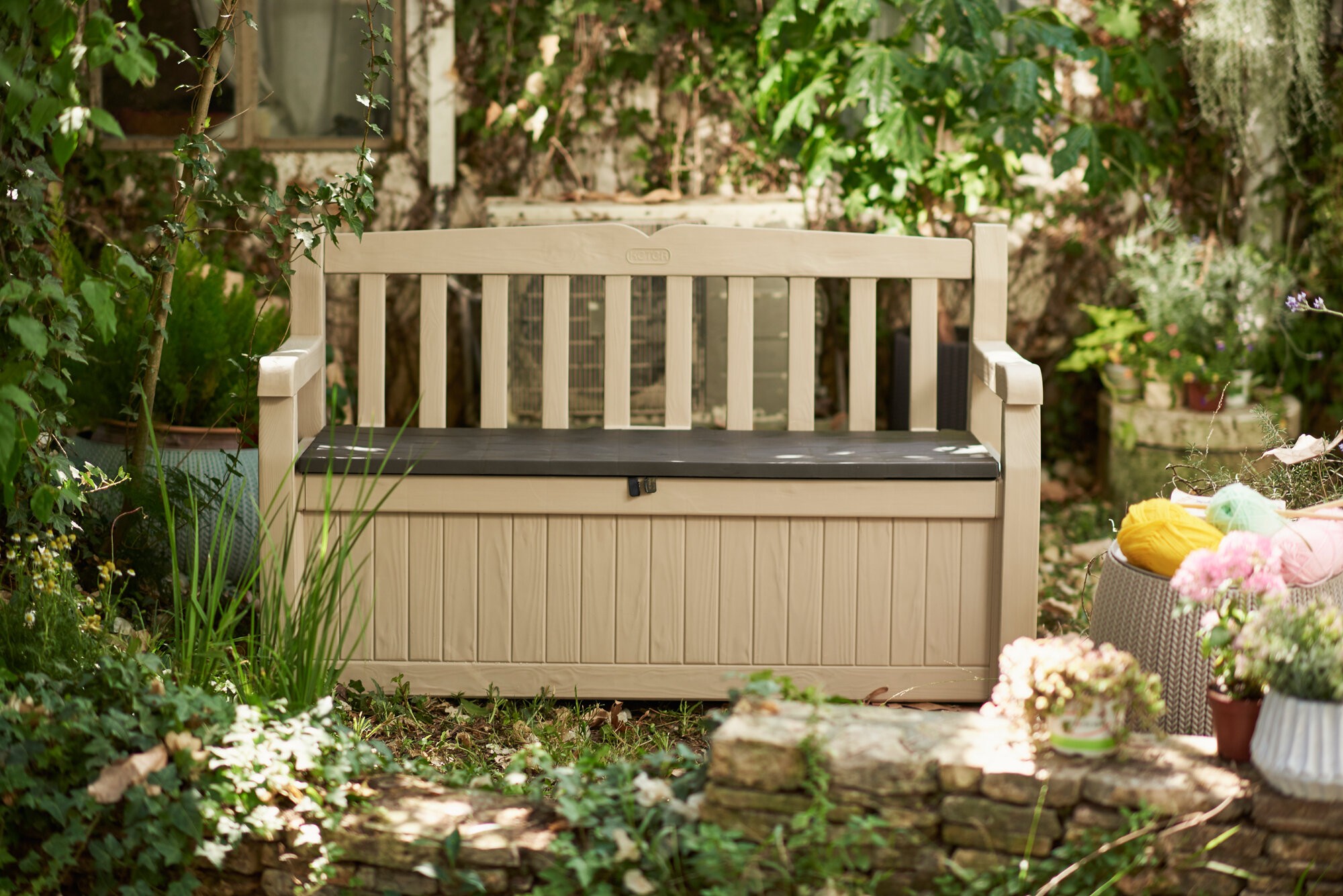 Solid Wood All Weather Resin Storage Bench