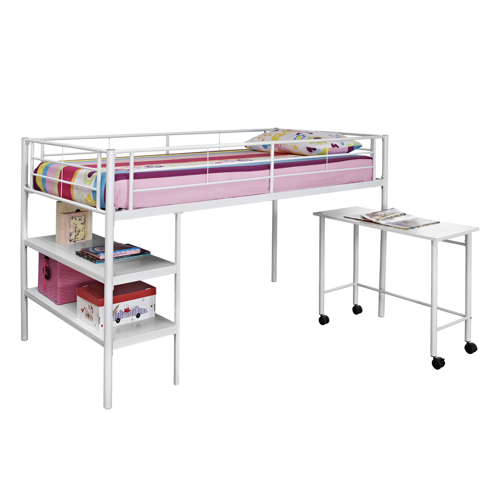 Steel Twin Loft Bed With Shelves