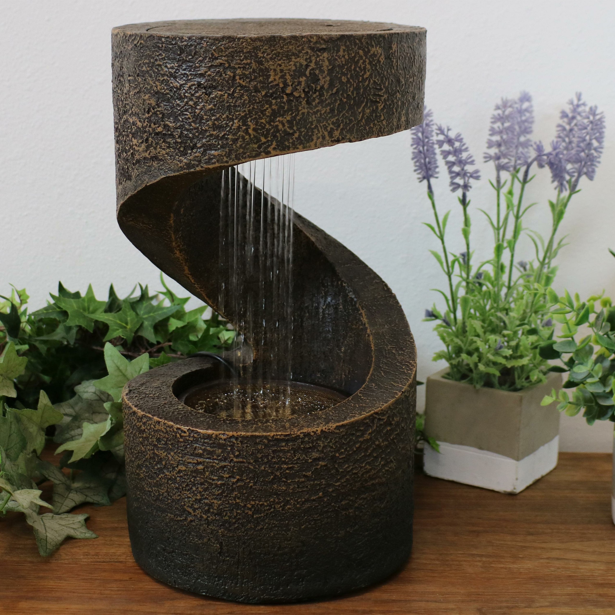 Stonehaven Resin Winding Showers Tabletop Water Fountain with LED Light