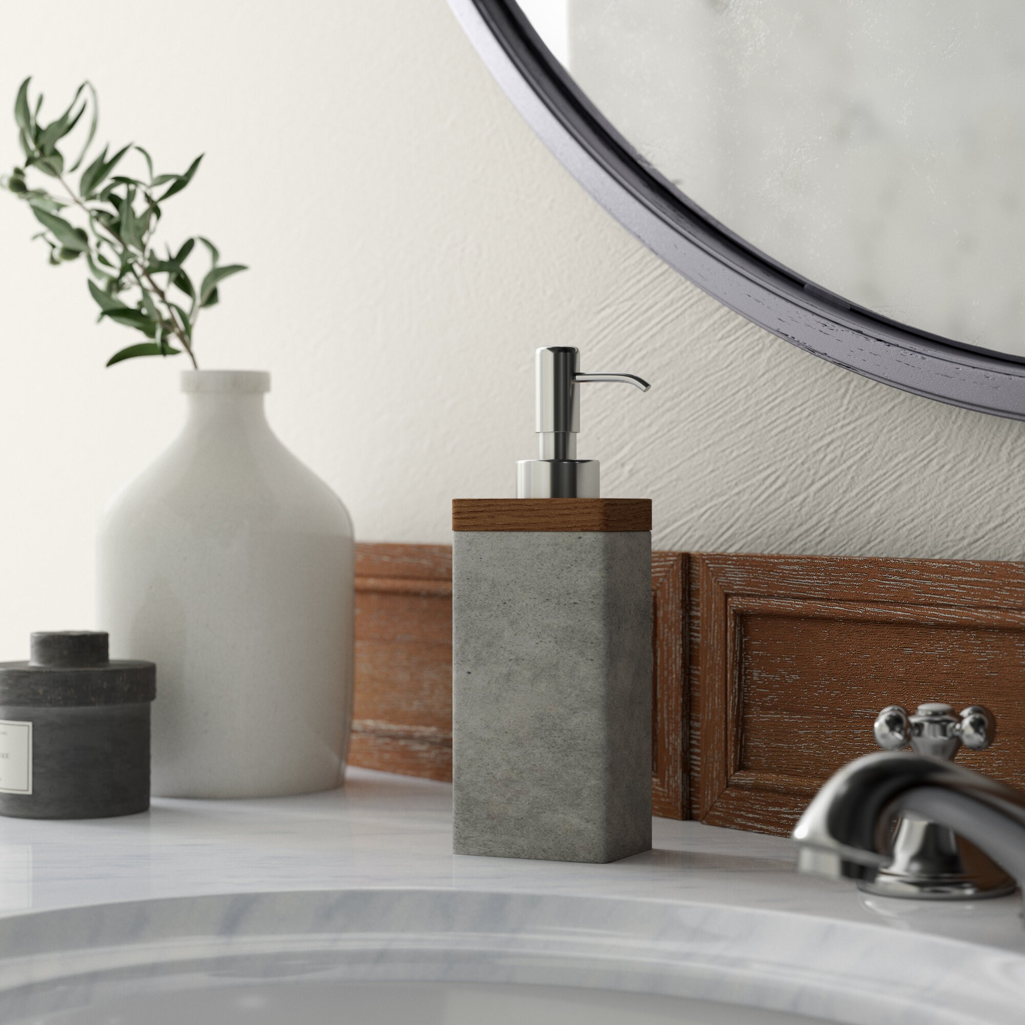 Stonington Concrete Stone/Wooden Soap & Lotion Dispenser