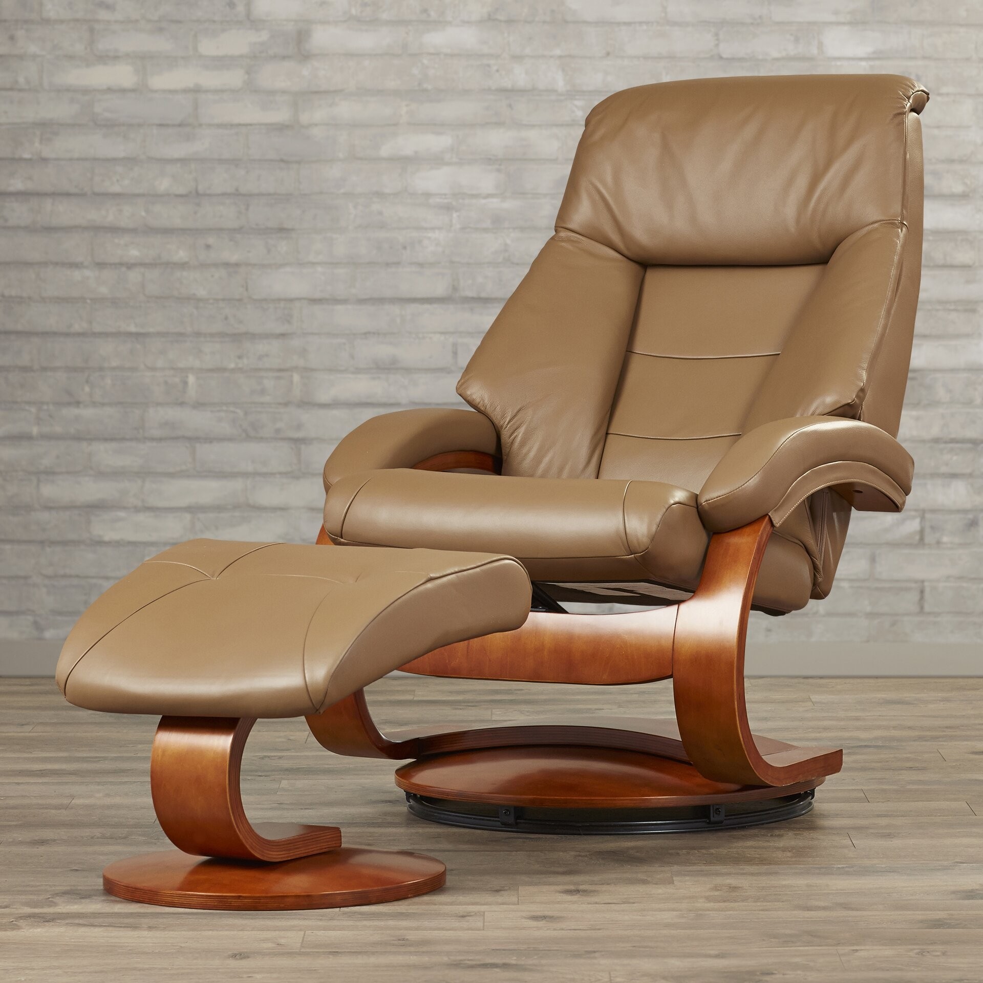 Sturdy Wooden Manual Swivel Recliner With Included Ottoman