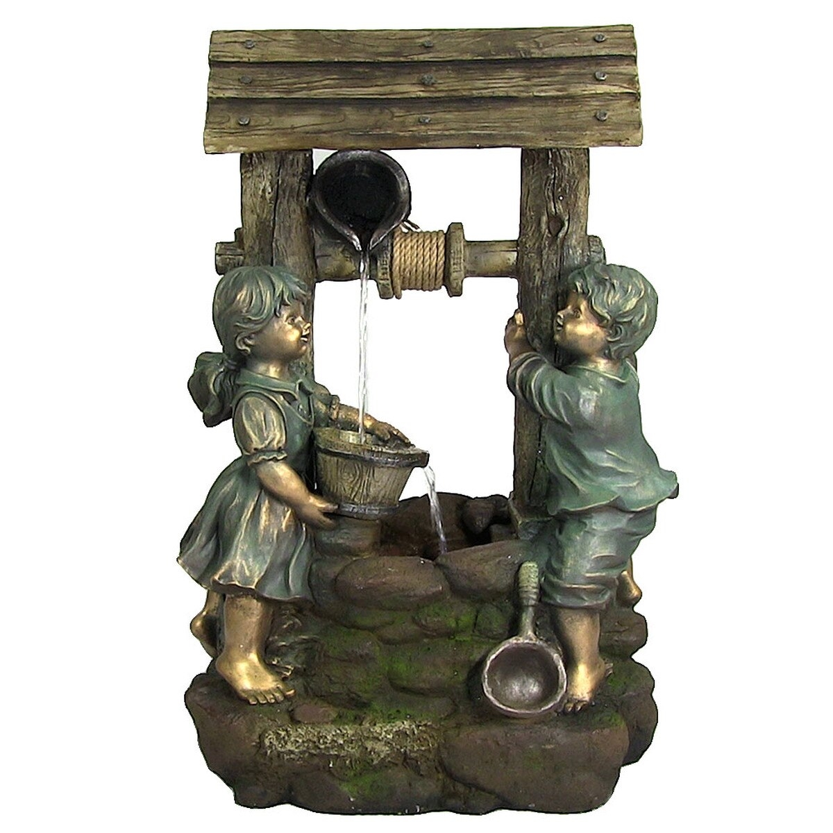 Sunnydaze Children at The Well Outdoor Water Fountain with LED Light, 39 Inch Tall