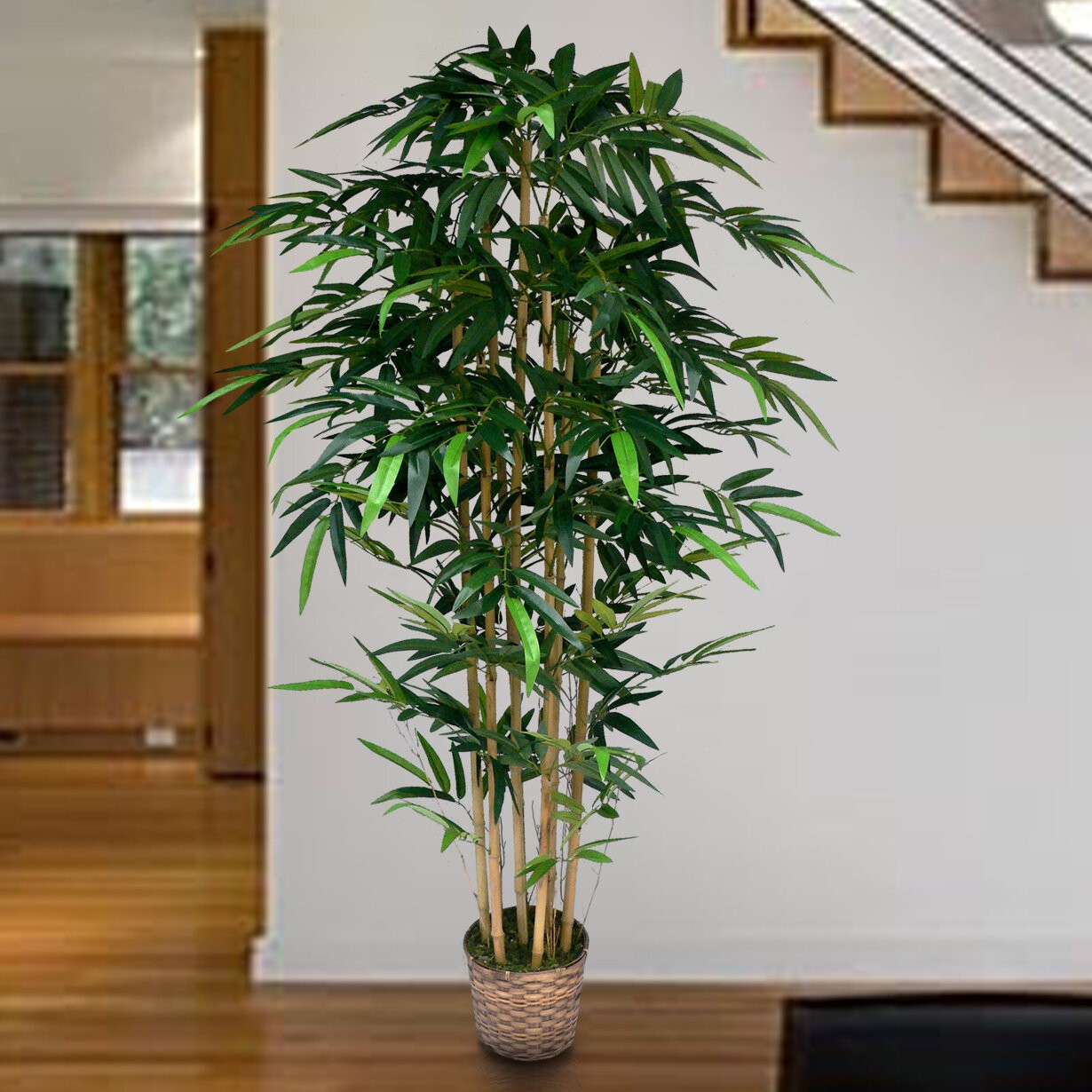 Tall High End Realistic Silk Bamboo Tree in Basket