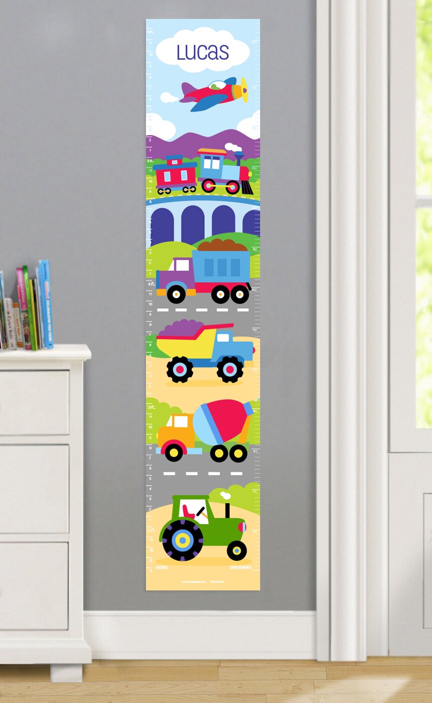 Trains, Planes and Trucks Peel and Stick Personalized Growth Chart