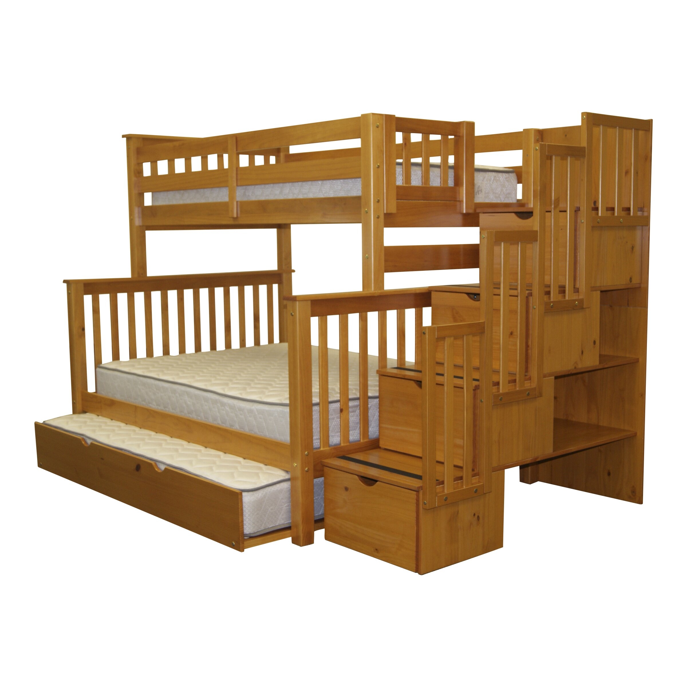Twin Over Full Bunk Bed With Trundle And Attached Stairway