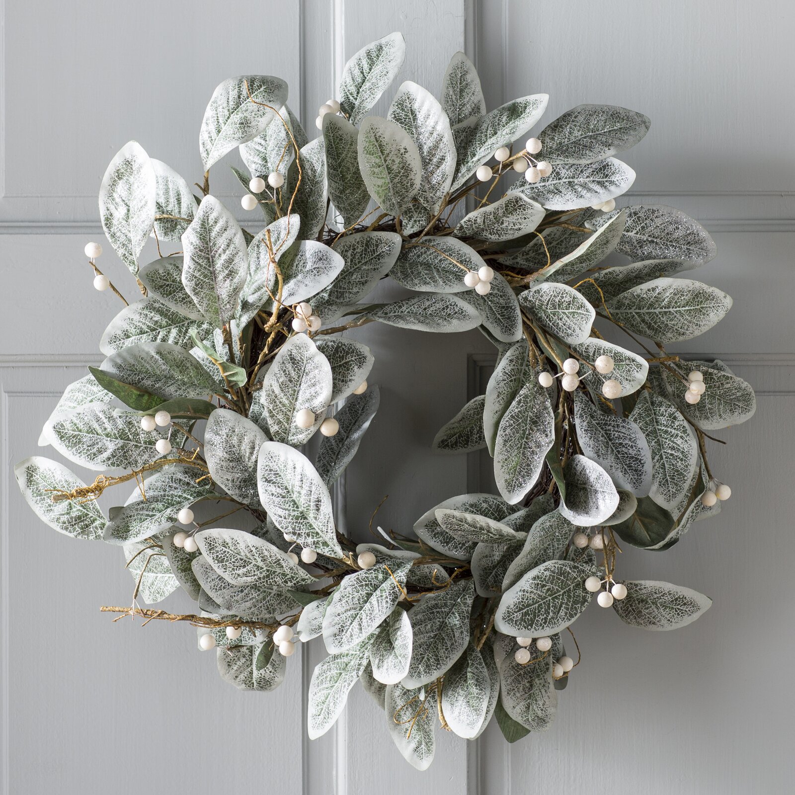 White Berry Magnolia 22" Polyester Wreath