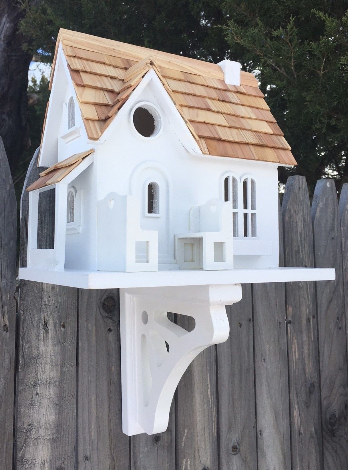 White Cottage-Style Wall-Mounted Birdhouse