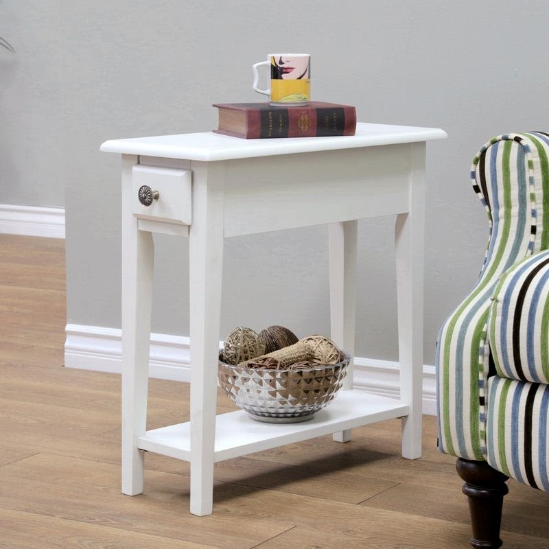 White Narrow MDF Chairside Table