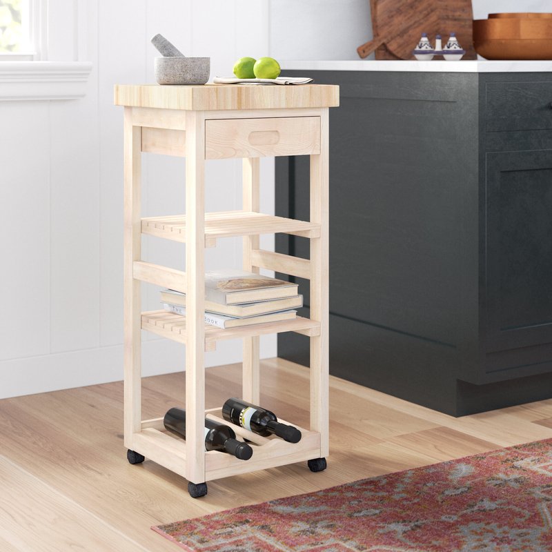 White Solid Wood Kitchen Cart