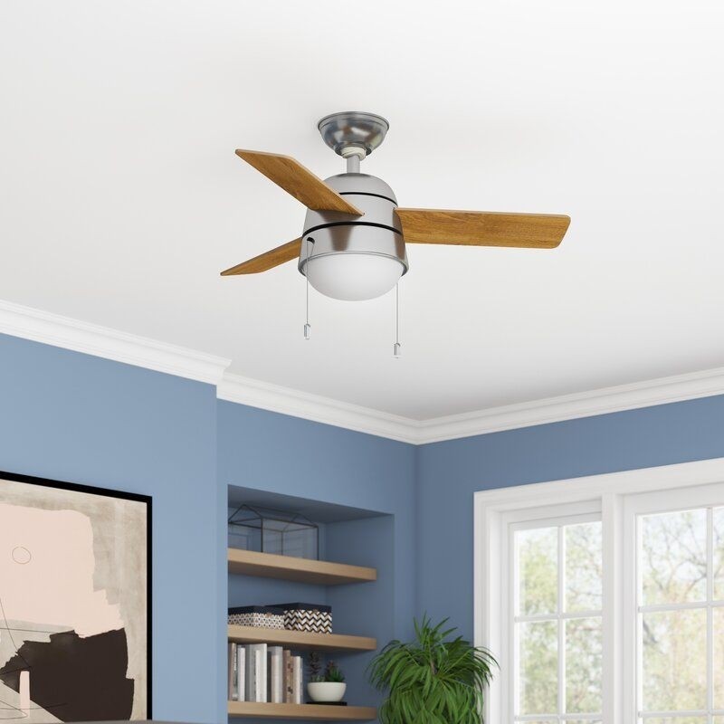 36" Aker 3 -Blade LED Standard Ceiling Fan with Pull Chain and Light Kit Included