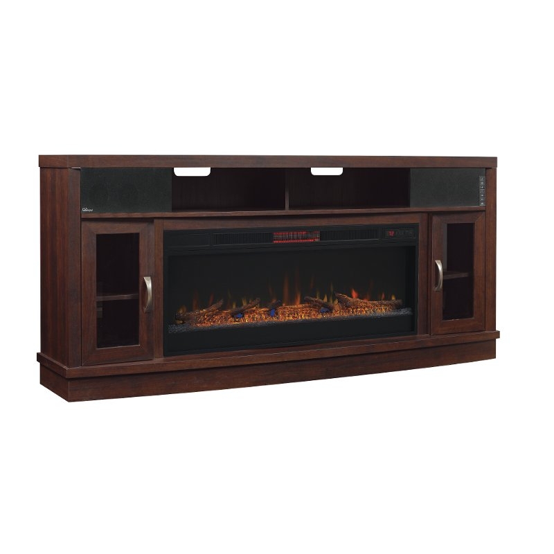 70 inch antique cherry brown tv stand with fireplace
