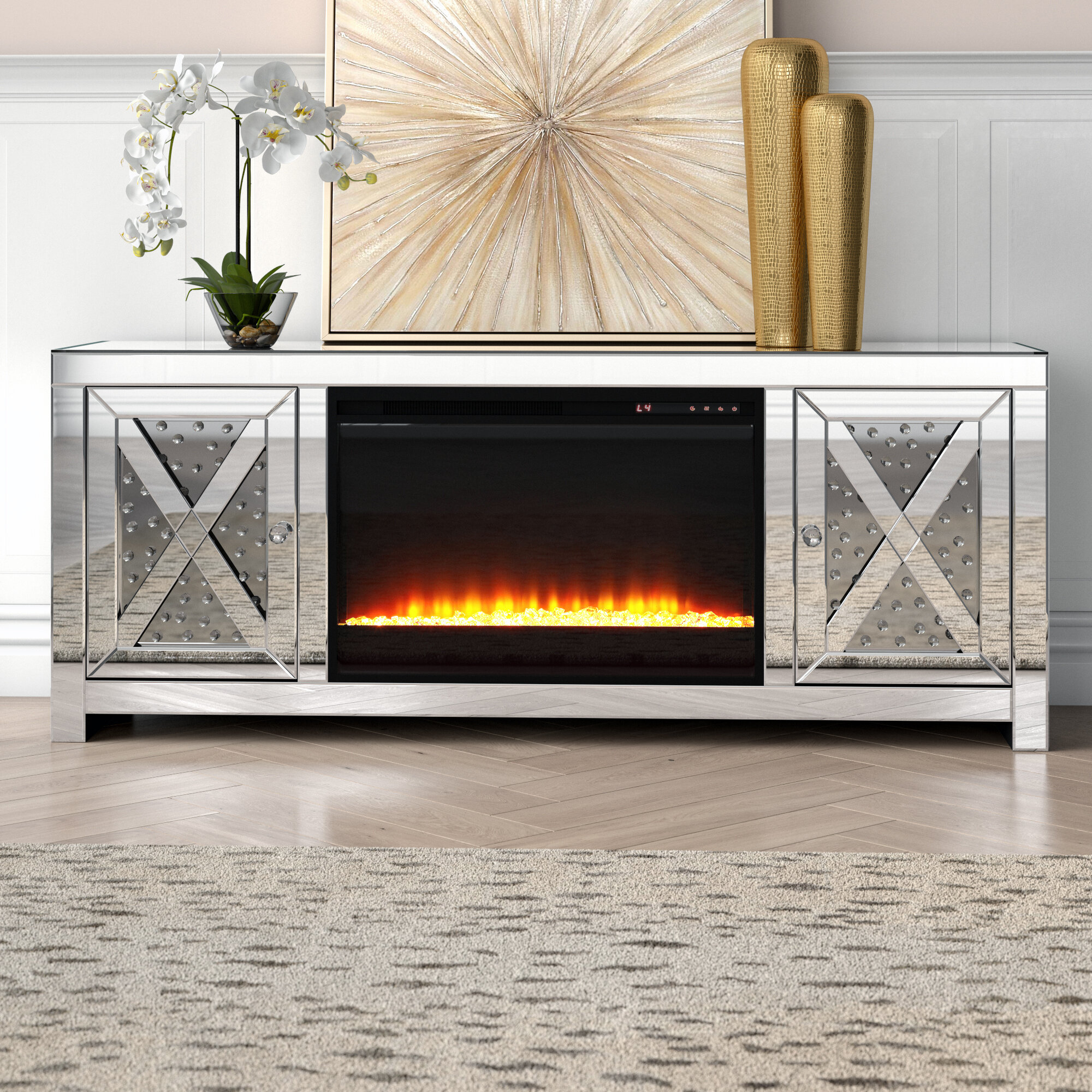 Abeer TV Stand for TVs up to 65" with Fireplace Included