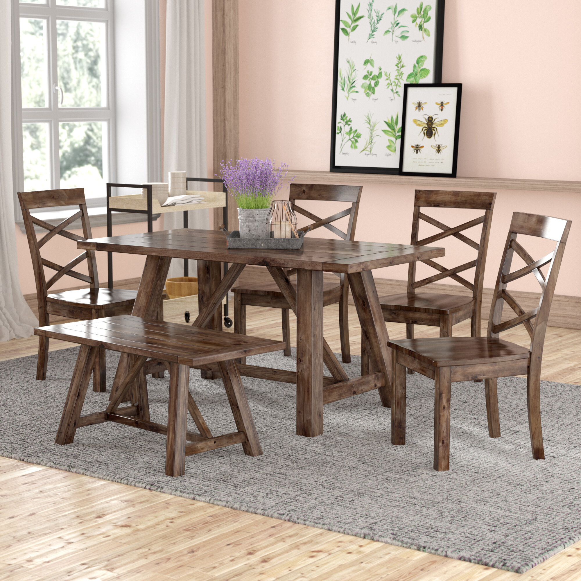 mavis 6 piece solid wood breakfast nook dining set