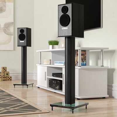 Black Tempered Glass Metal Steel Speaker Stand Black Tempered Glass Metal Steel Speaker Stand