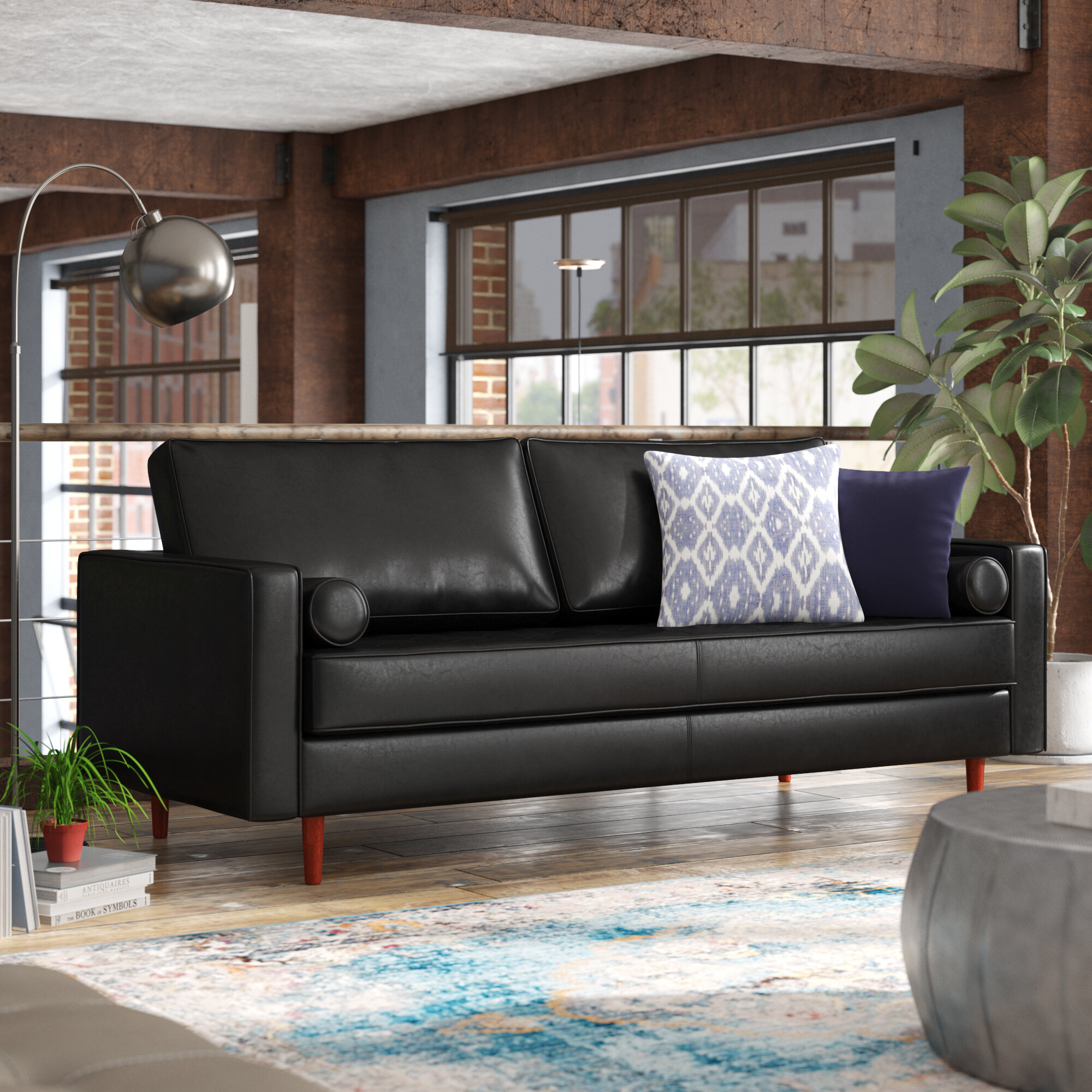 Bombay Leather 88" Square Arms Sofa