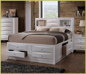 Featured image of post Wood Bed Frame King With Storage : It includes a slat kit this product is just a bed base—no headboard—and it comes in full, queen, king or california king sizes.