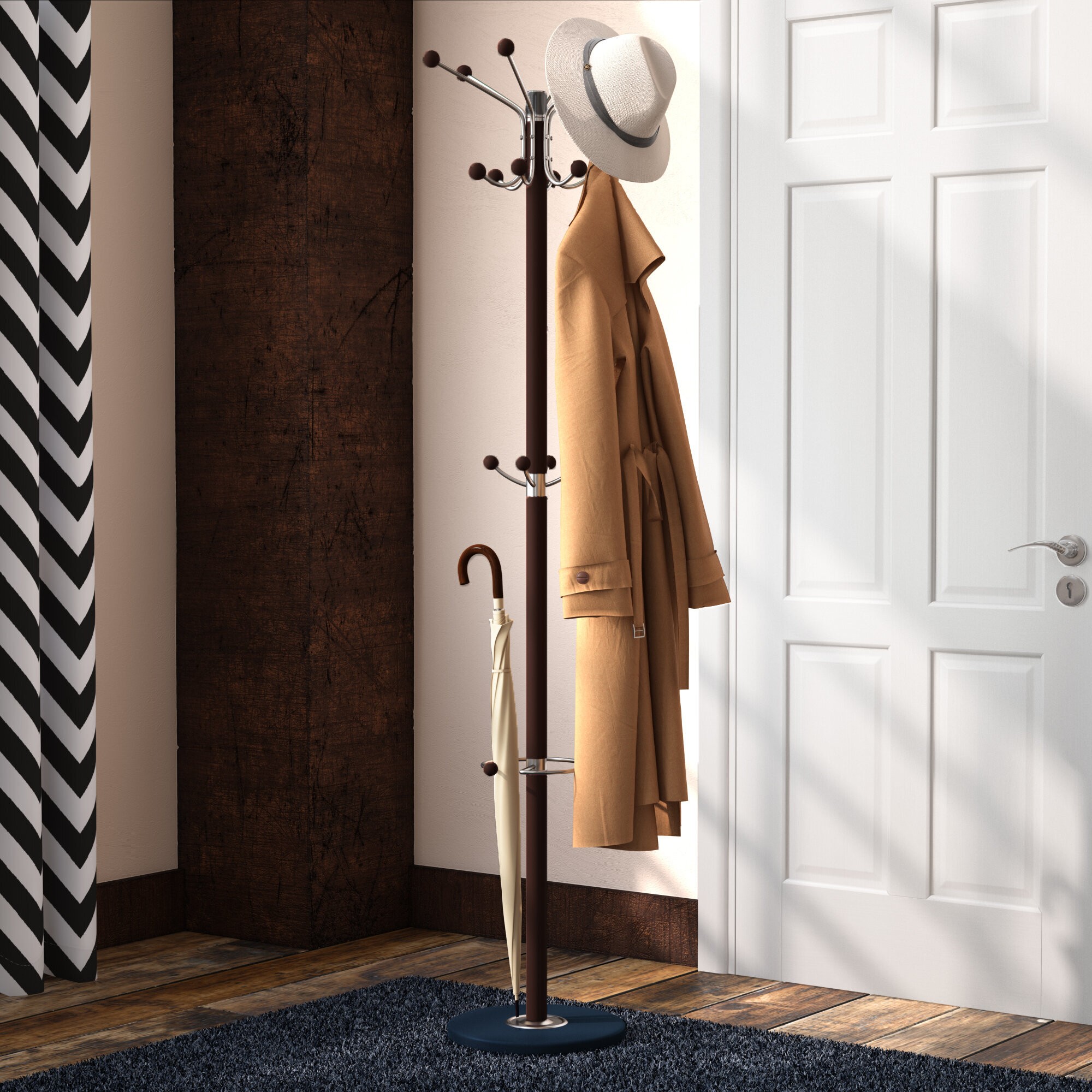 How To Choose Coat Racks Umbrella Stands Foter   Bronze Solid Manufactured Wood Freestanding Coat Rack 