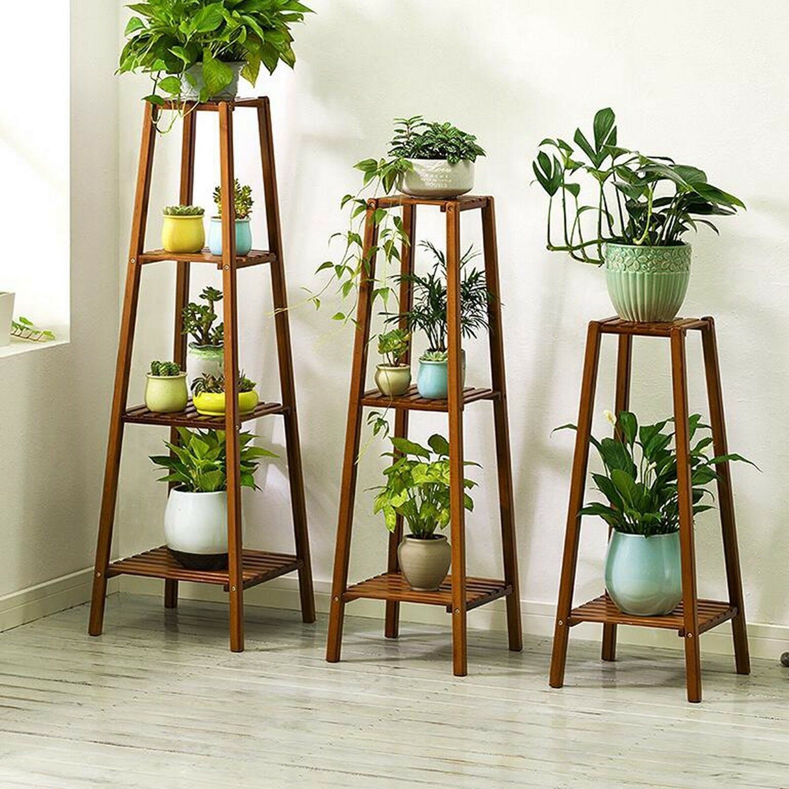 Brown Bamboo Solid Manufactured Wood Multi Tiered Plant Stand 1 