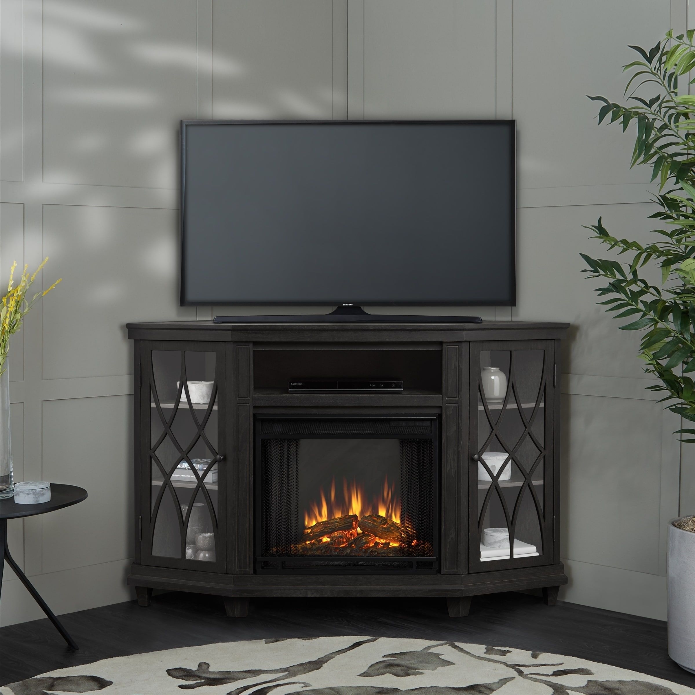 Corner unit TV Stand for TVs up to 60" with Electric Fireplace Included