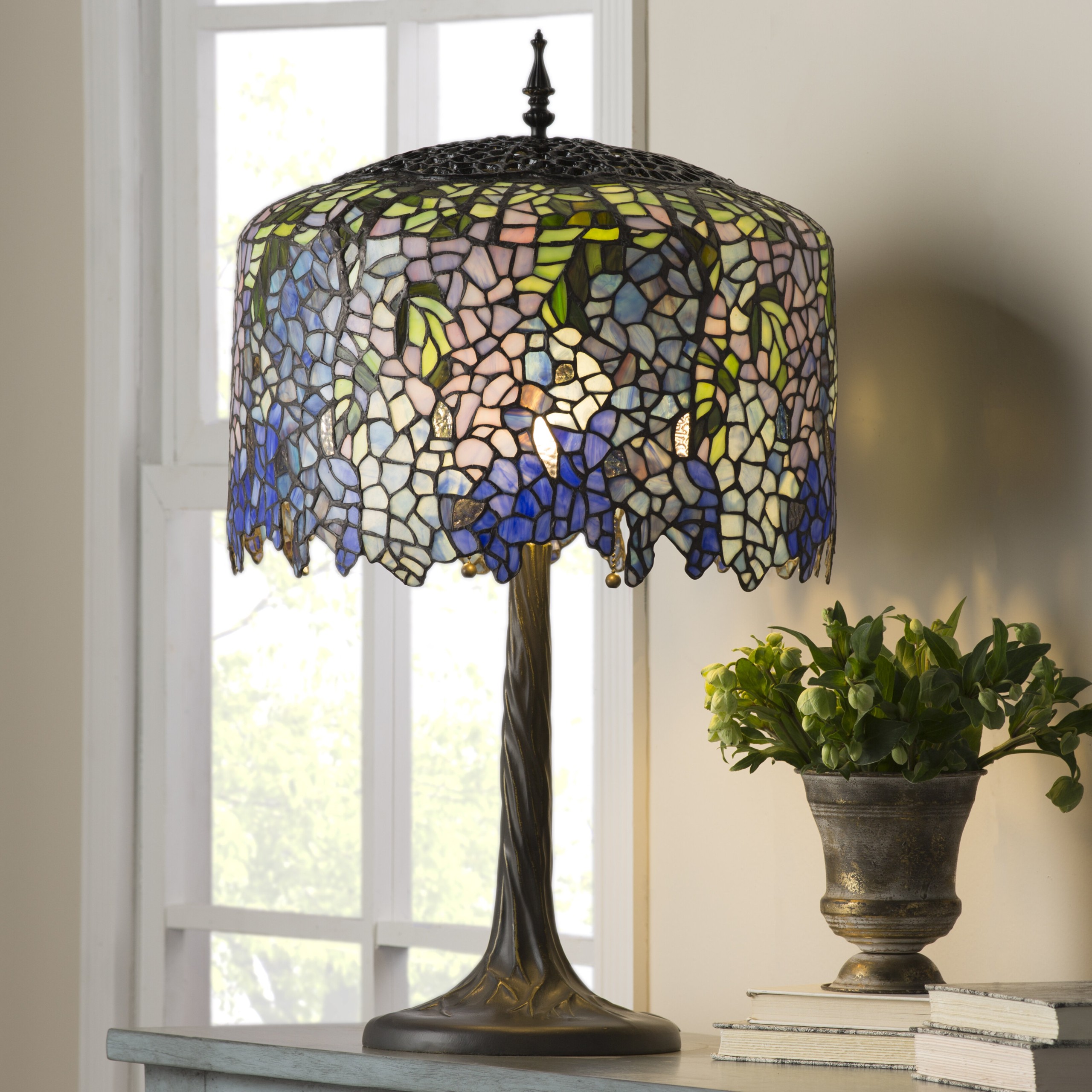 Crannell Tiffany Inspired Grand Wisteria Stained Glass 29.50" Table Lamp