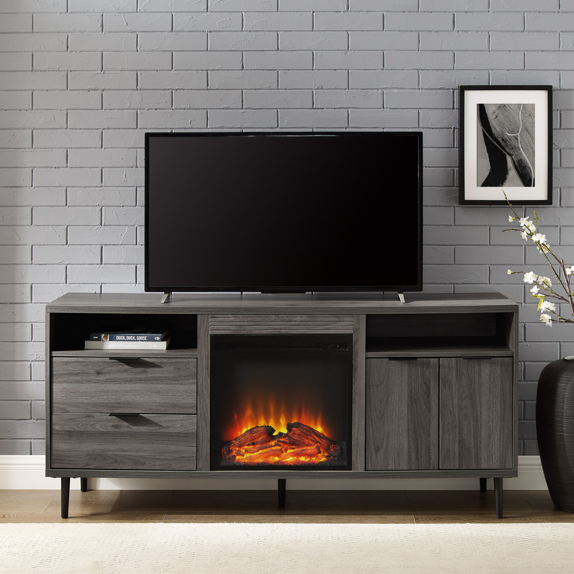 Eglinton TV Stand for TVs up to 65" with Electric Fireplace Included