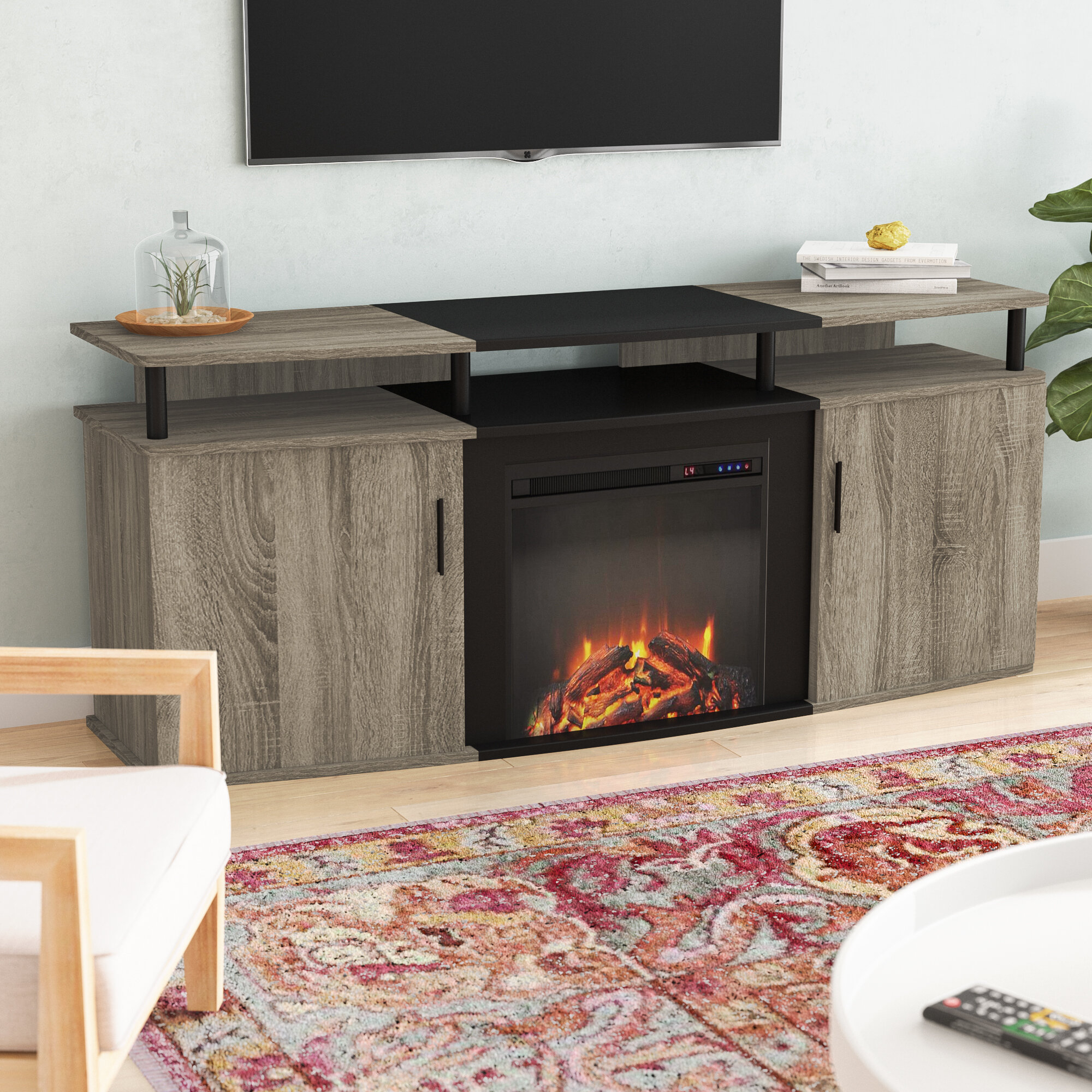 Elian TV Stand for TVs up to 70&#34; with Fireplace Included