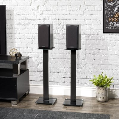 Engineered Wood Tempered Glass Steel Aluminium Fixed Height Speaker Stand Engineered Wood Tempered Glass Steel Aluminium Fixed Height Speaker Stand