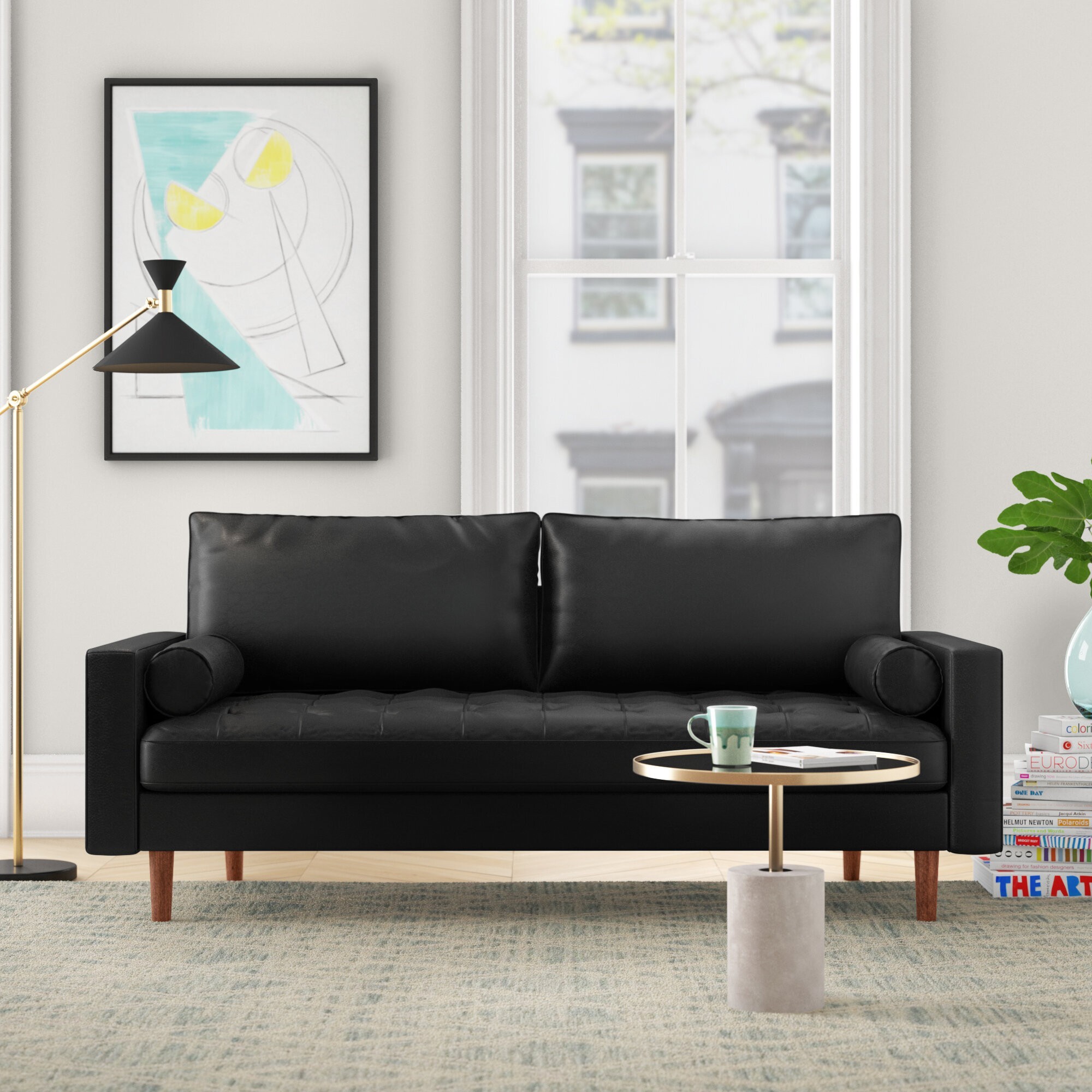 Faux Leather Solid Manufactured Wood Standard Square Arm Sofa