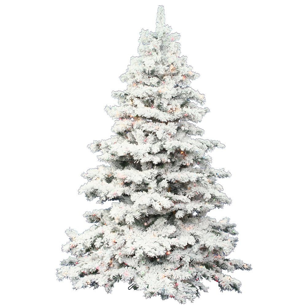 Flocked Green Alaskan Pine Artificial Christmas Tree with Multi-Colored Lights