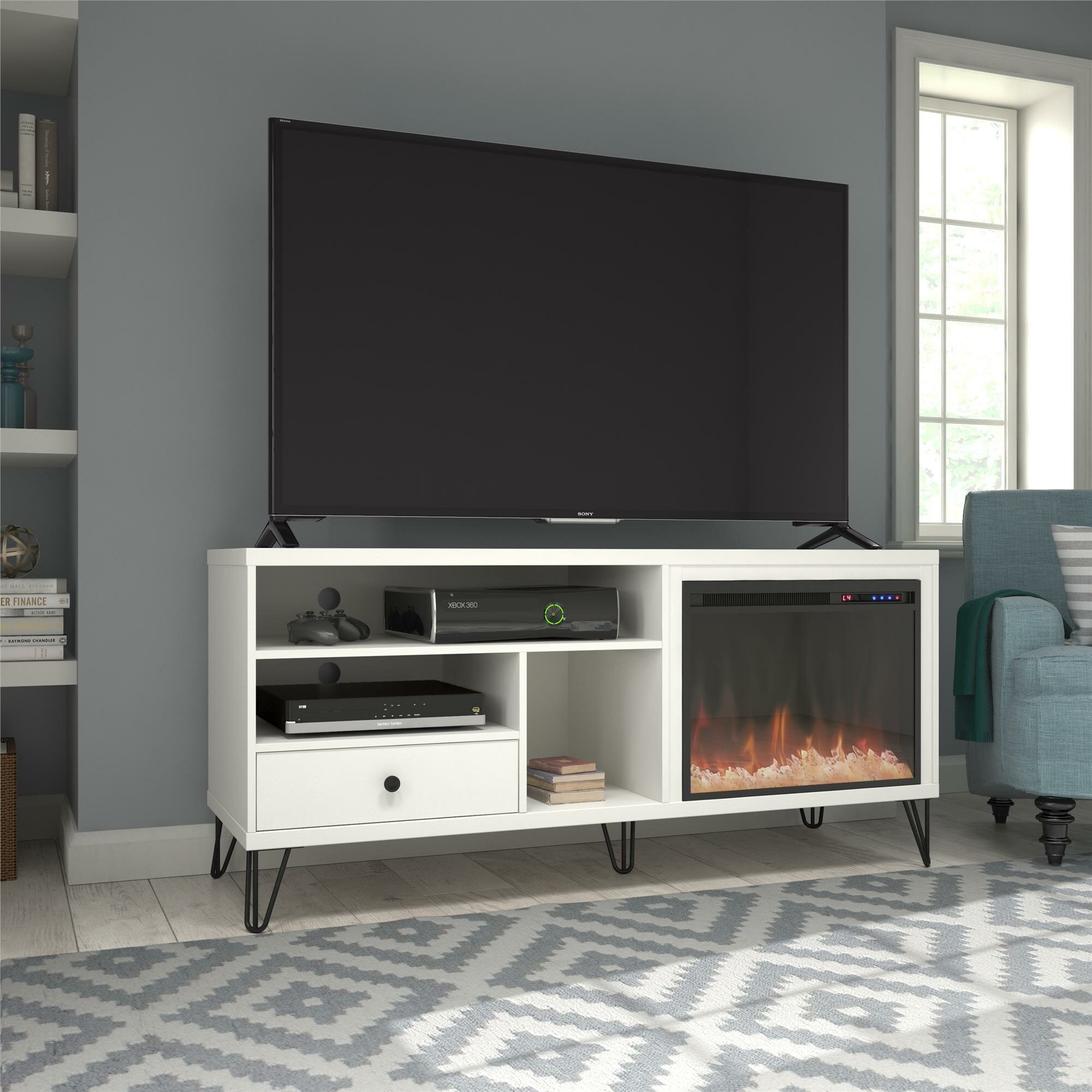 Forest Park TV Stand for TVs up to 65" with Electric Fireplace Included