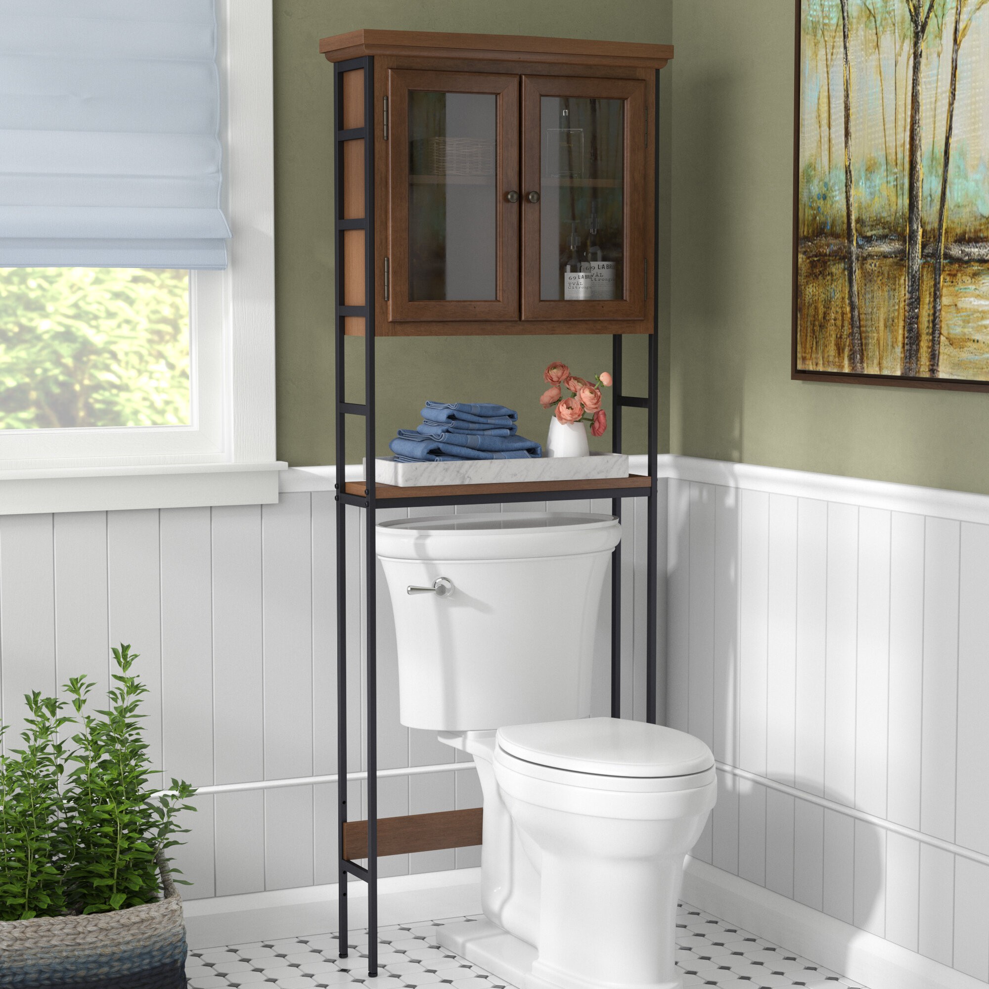 Foxborough 25.5" W x 67.5" H x 8" D Solid Wood Over the Toilet Storage
