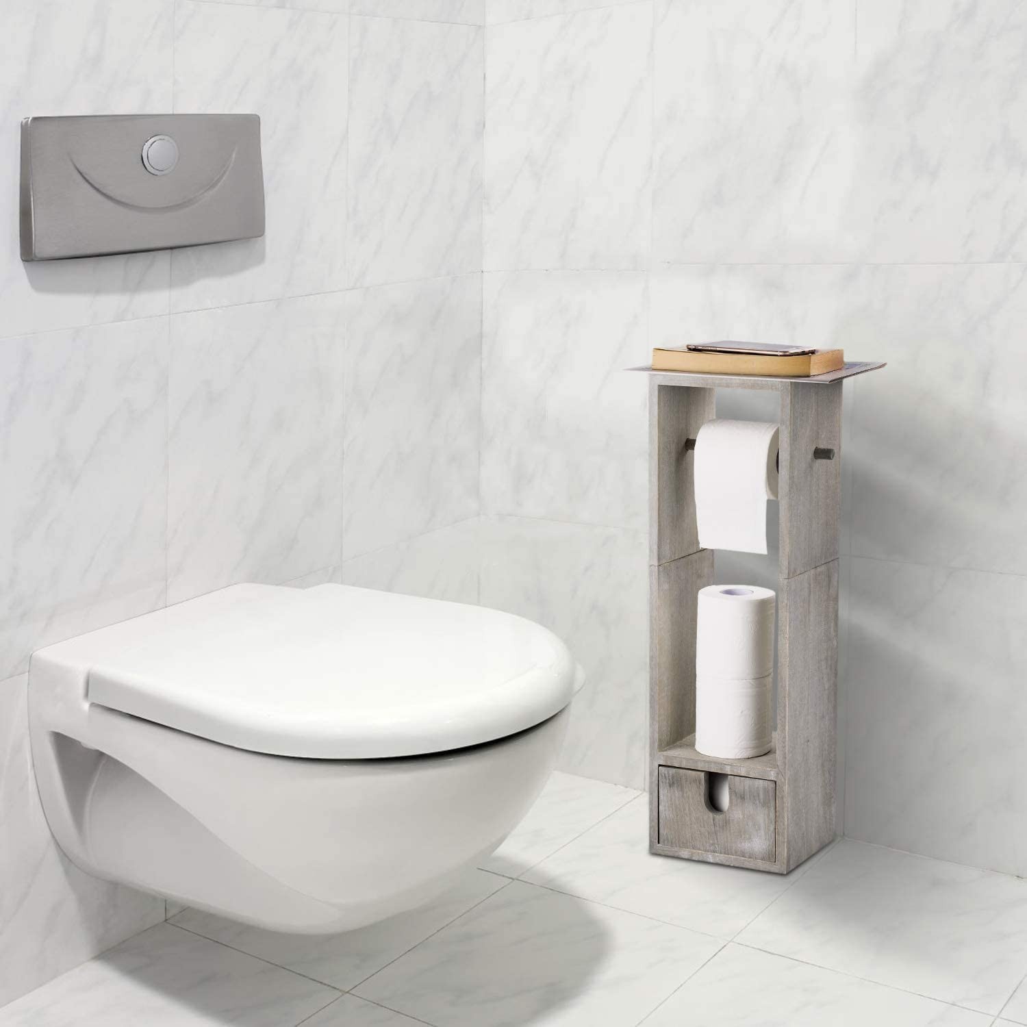 Freestanding Toilet Paper Holder with Storage And Drawer