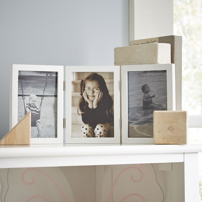 Glass Wood Tabletop Traditional Trio Hinged Wood Collage Picture Frame