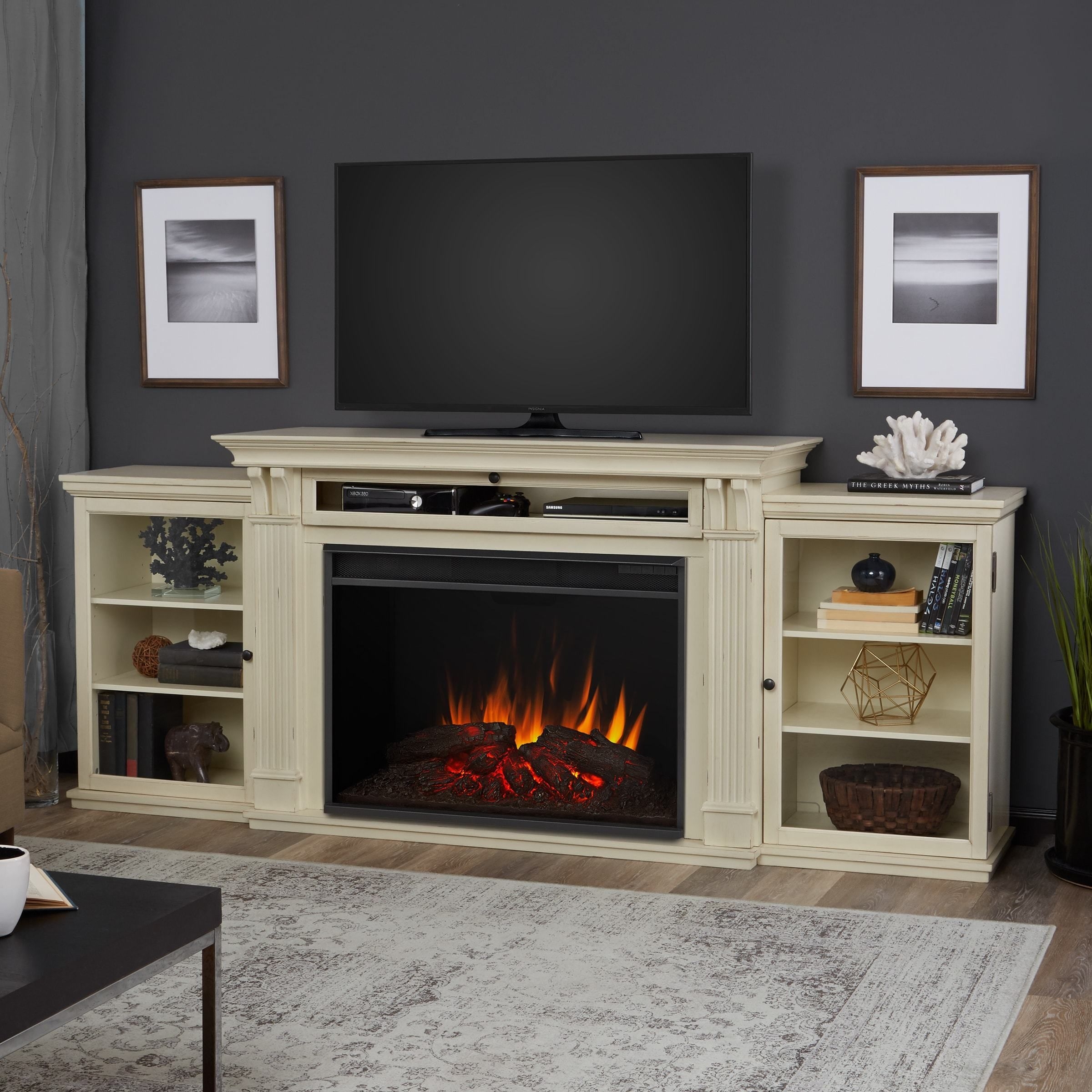 Grand TV Stand for TVs up to 88" with Fireplace Included