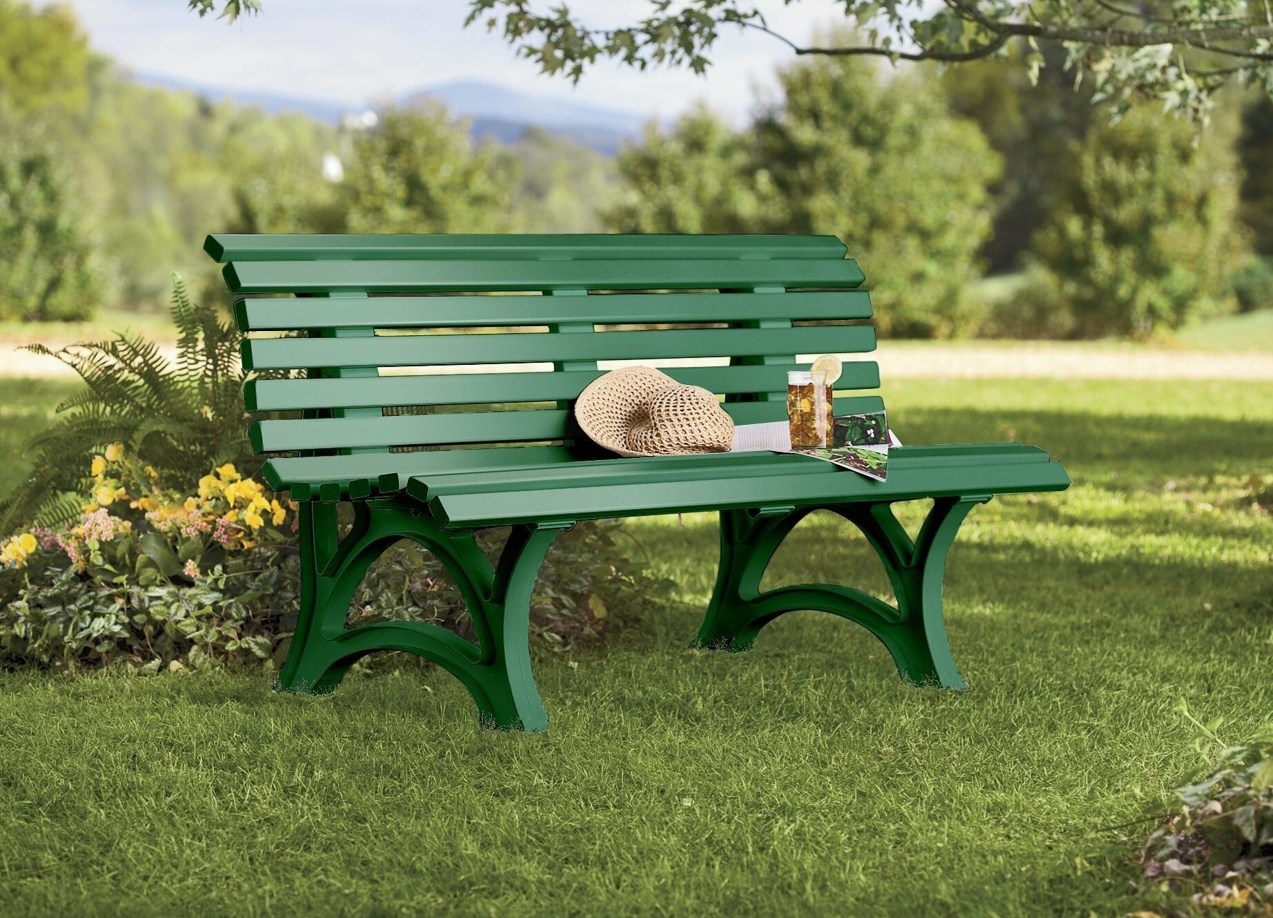 How To Choose An Outdoor Bench Foter   Green Classic Resin Garden Bench 