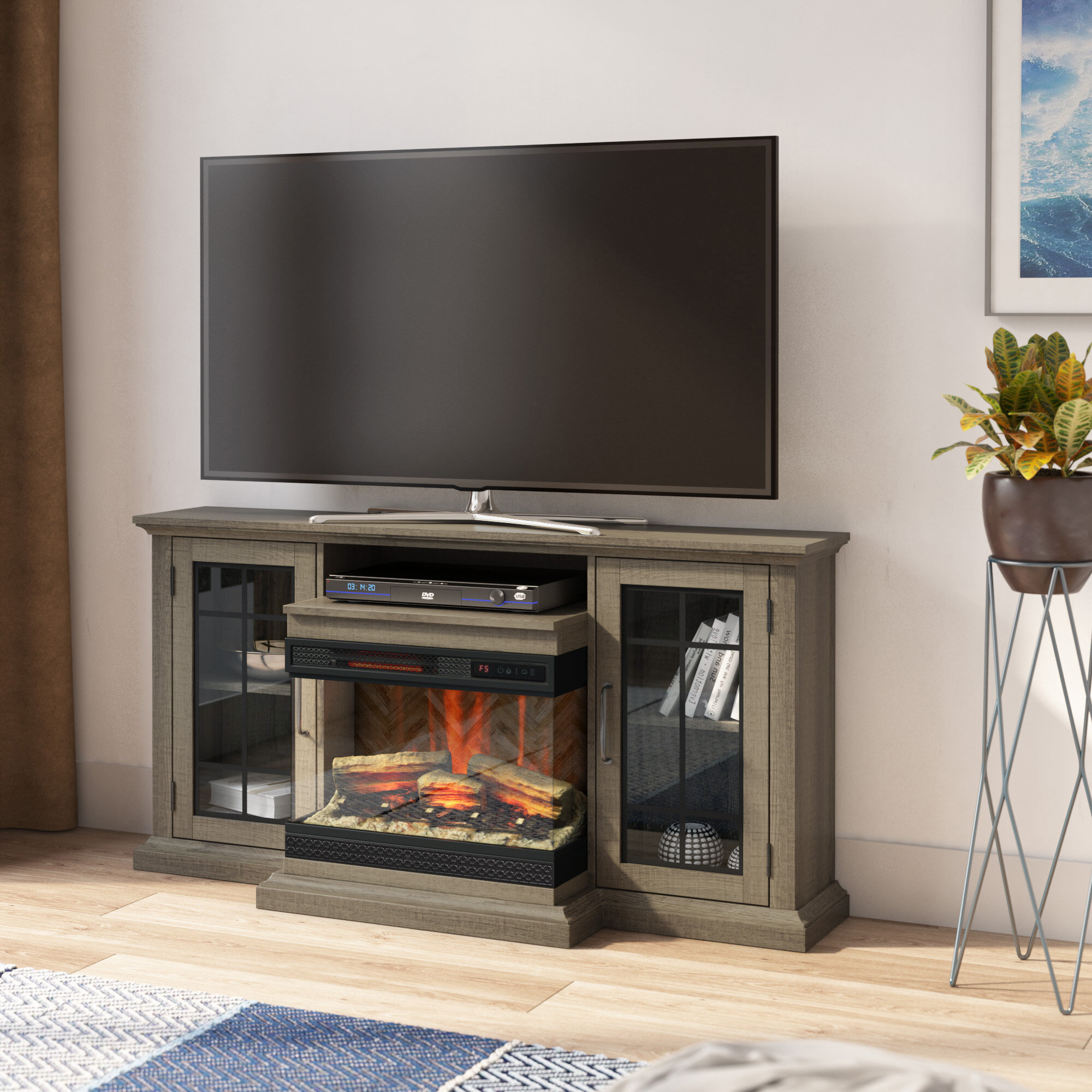 Gretchen TV Stand for TVs up to 65" with Electric Fireplace Included