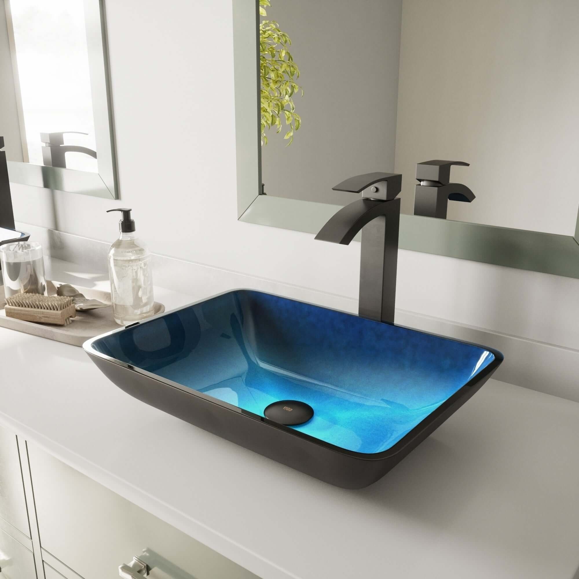 Handmade Turquoise Water Glass Rectangular Vessel Bathroom Sink