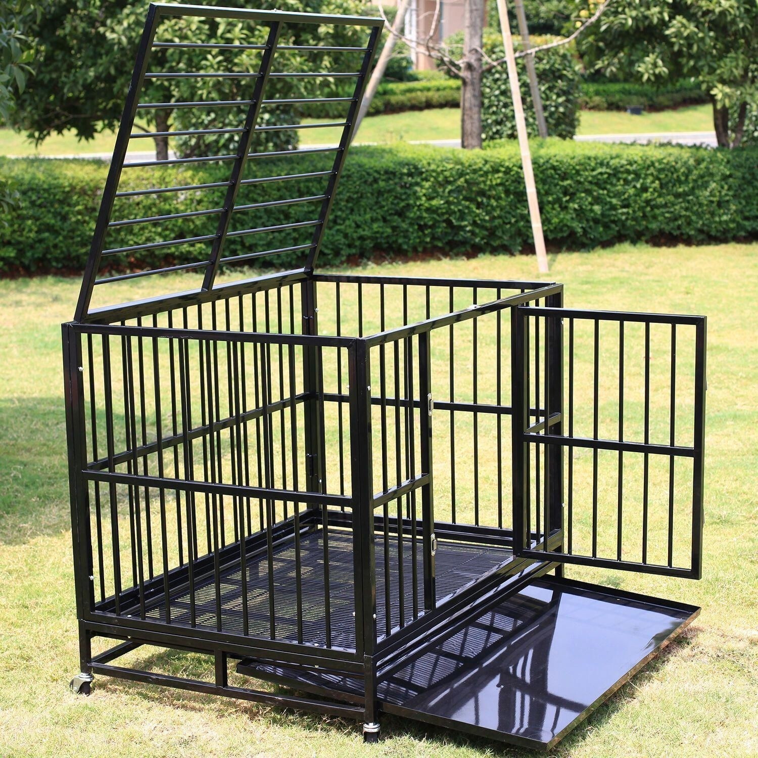 Heavy Duty Wheels Tray Pet Dog Cage Strong Metal Crate Kennel Playpen