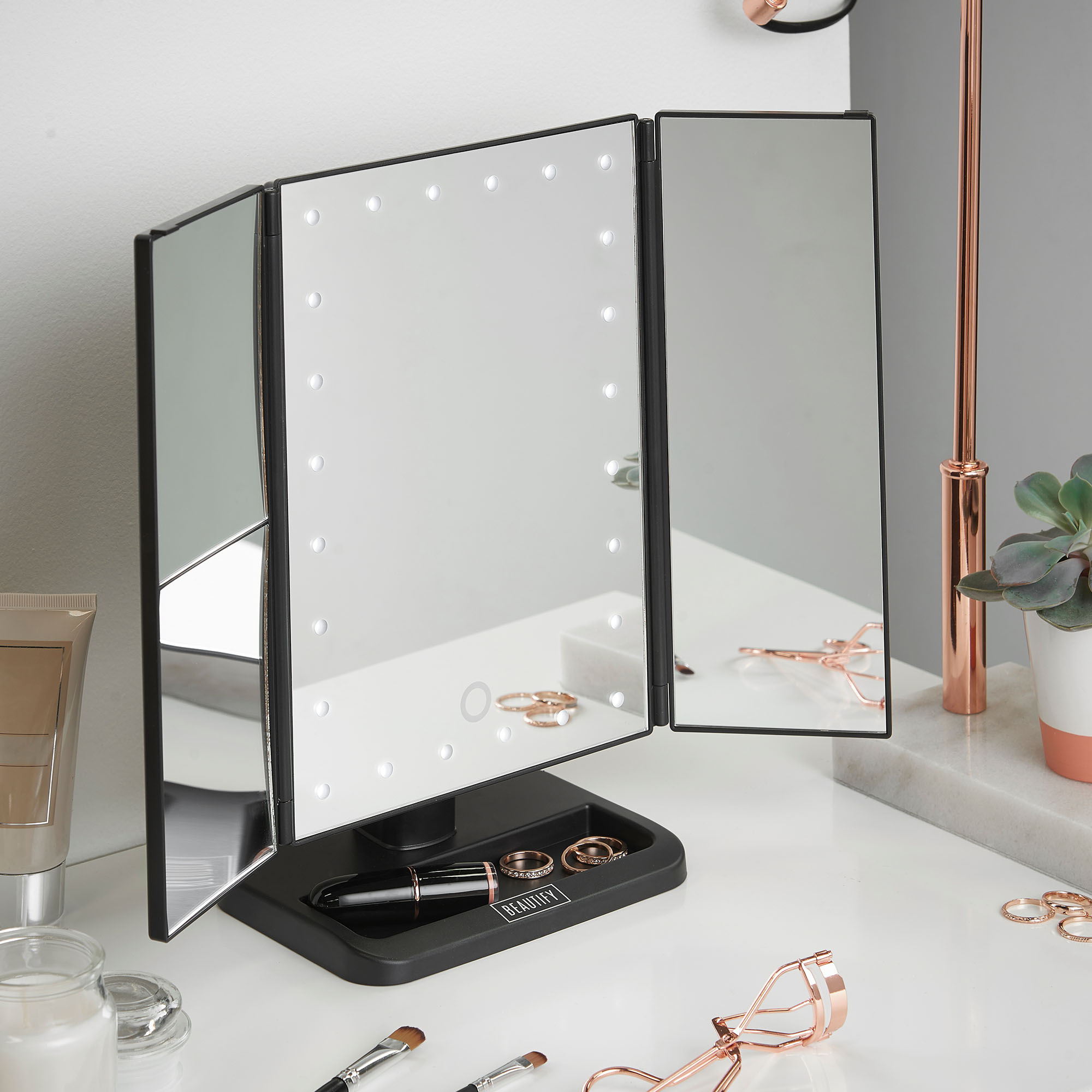 LED Lighted Vanity Trifold Makeup/Shaving Mirror