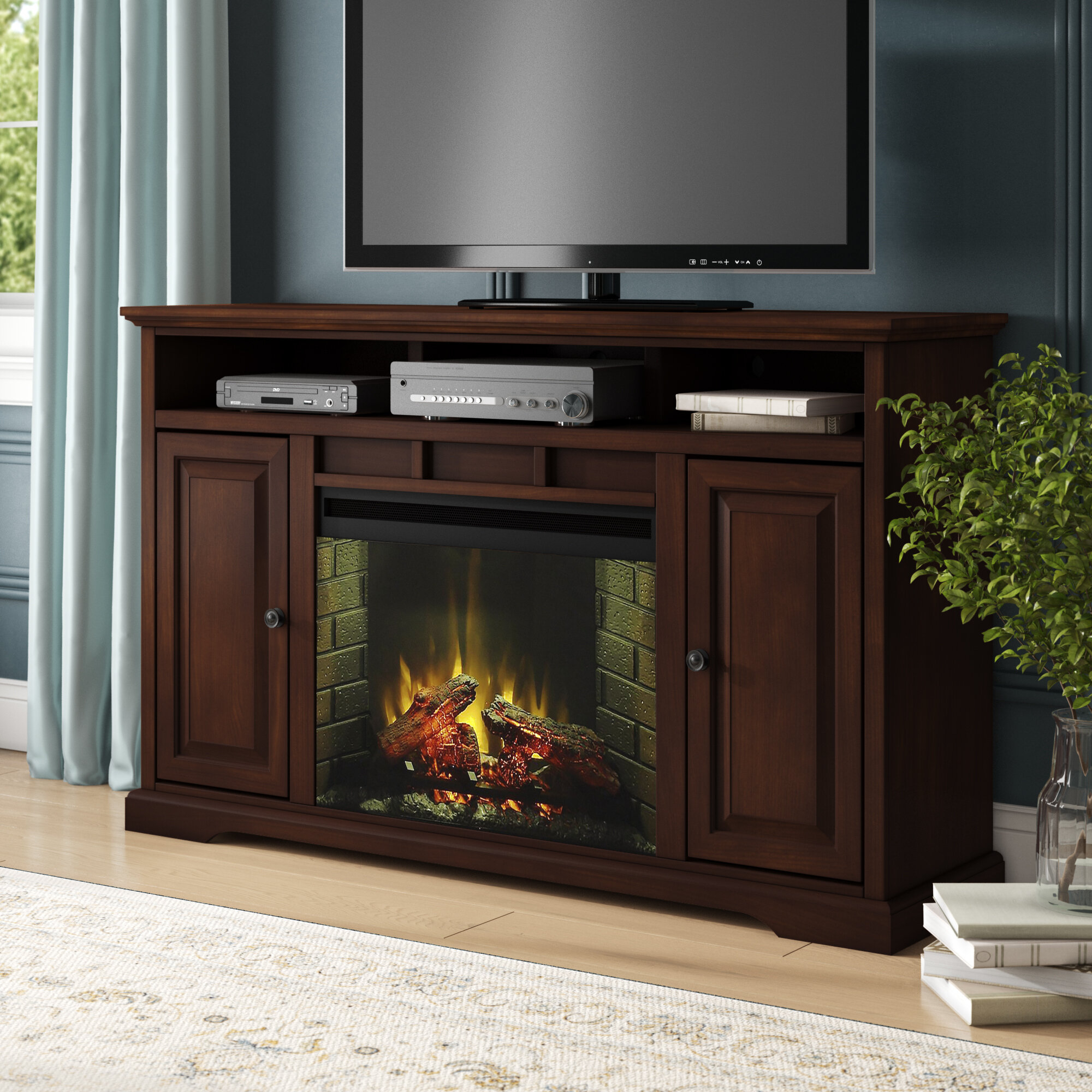 Legrand TV Stand for TVs up to 70&#34; Electric with Fireplace Included