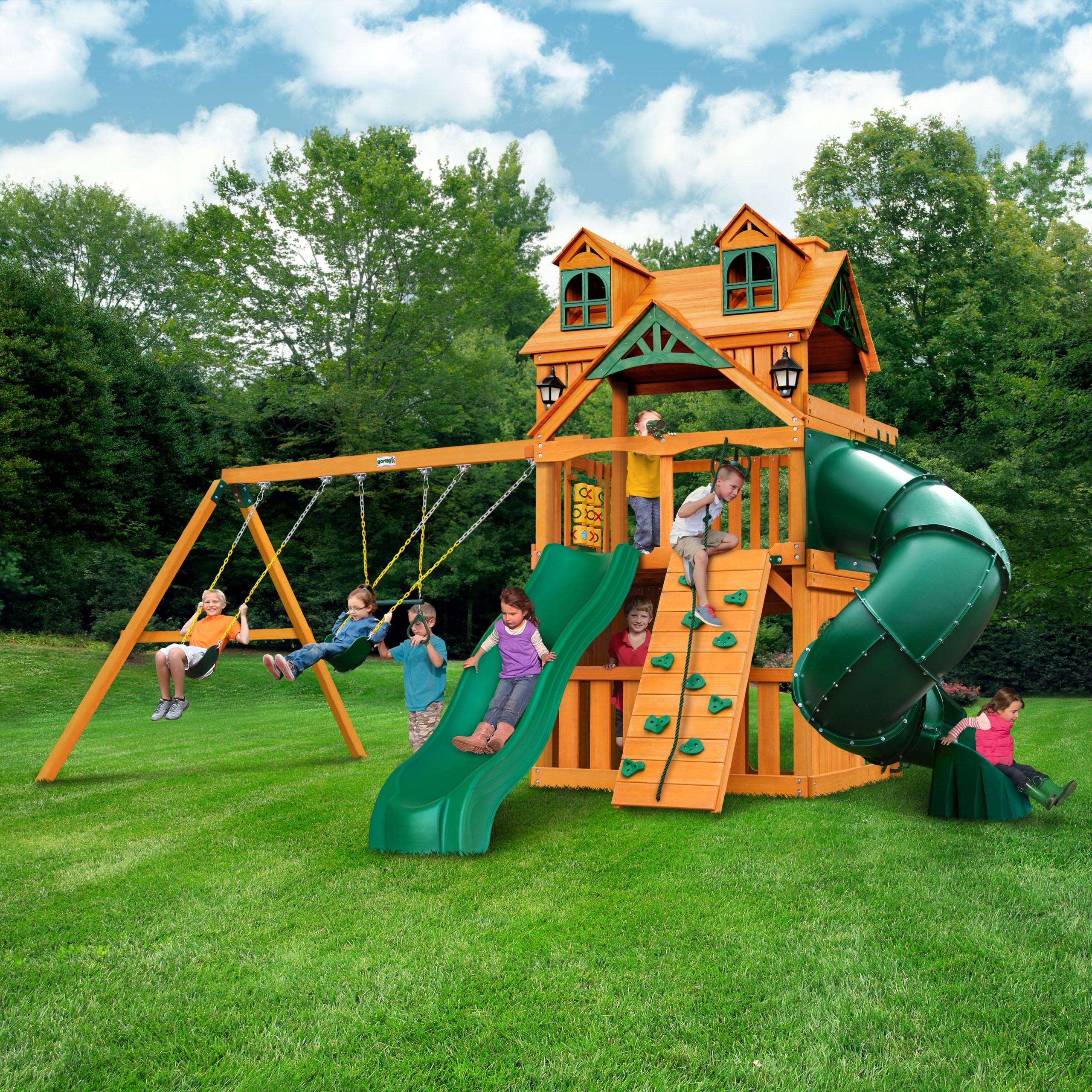 Mountaineer Clubhouse Swing Set with Wood Roof