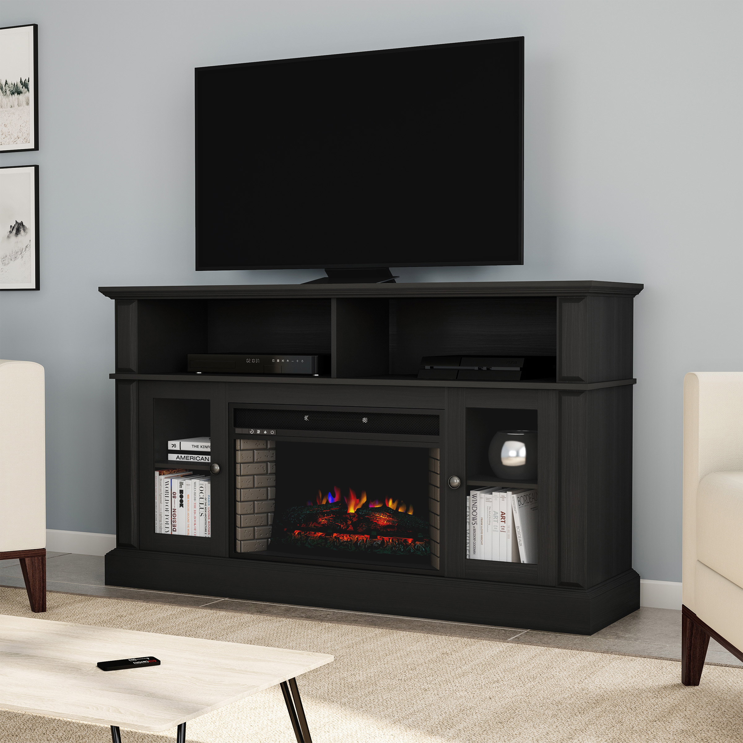 Muier TV Stand for TVs up to 65" with Fireplace Included
